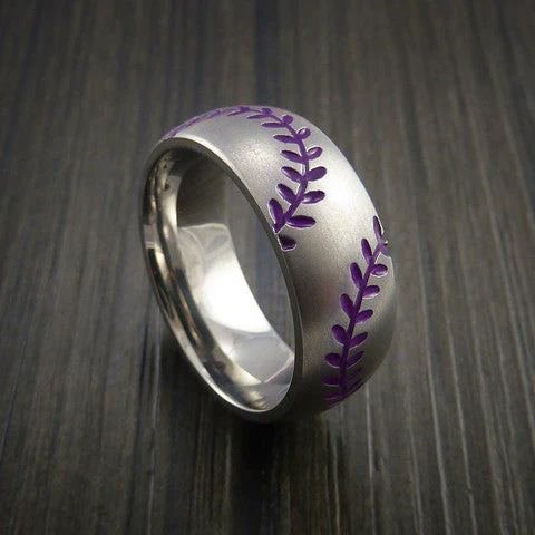 Titanium Double Stitch Baseball Ring with Bead Blast Finish - Image 3