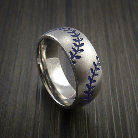 Titanium Double Stitch Baseball Ring with Bead Blast Finish - Image 4
