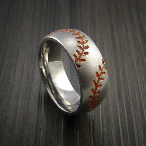 Titanium Double Stitch Baseball Ring with Bead Blast Finish - Image 6