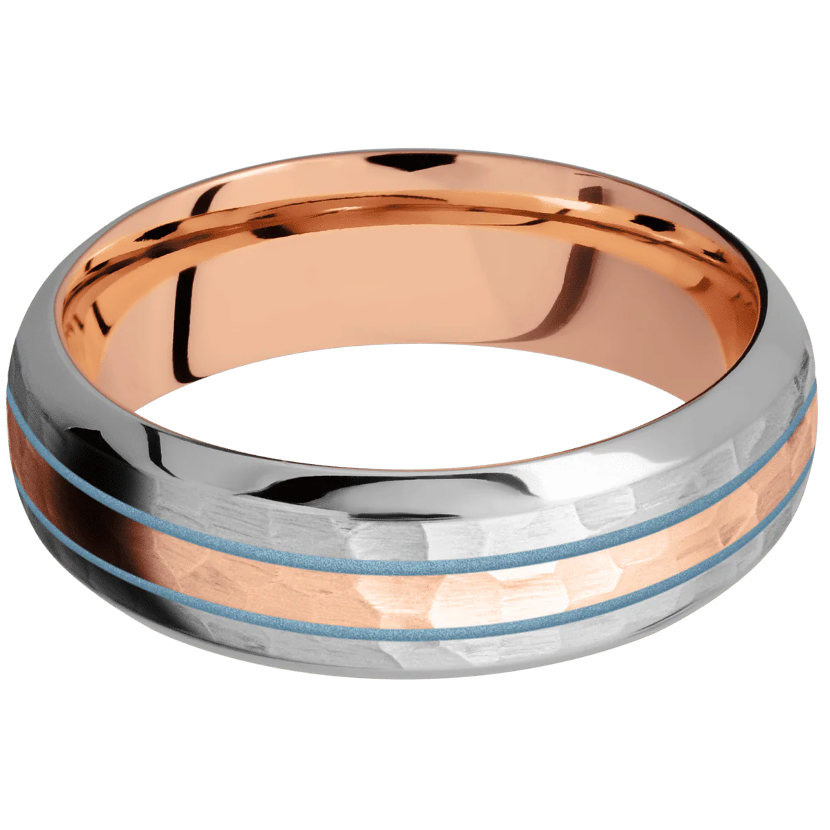 Titanium + Hammer , Polish Finish + 14K Rose Gold - Image 3