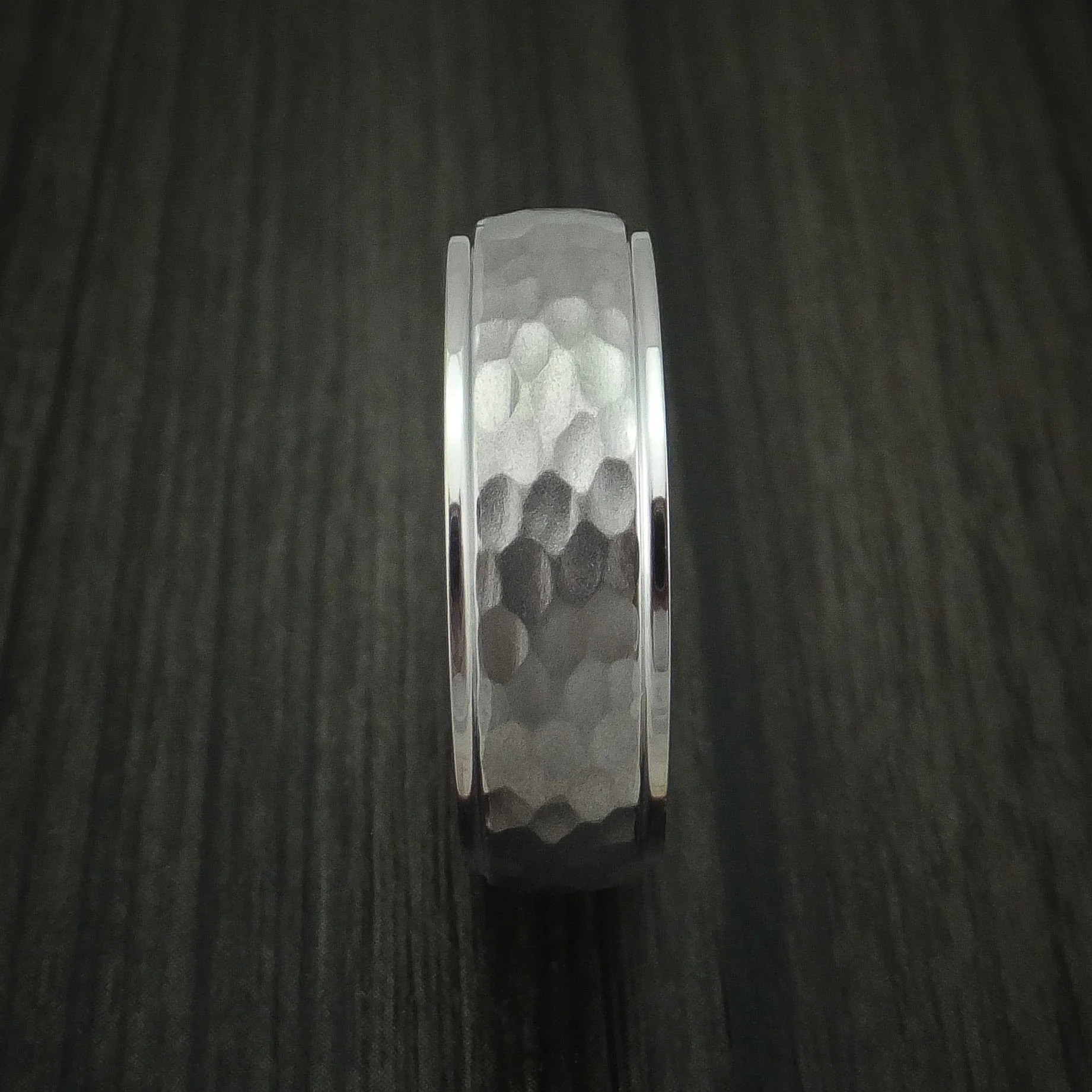 Titanium Hammered Men's Ring with Whiskey Barrel Wood Sleeve Custom Made Band - Image 3