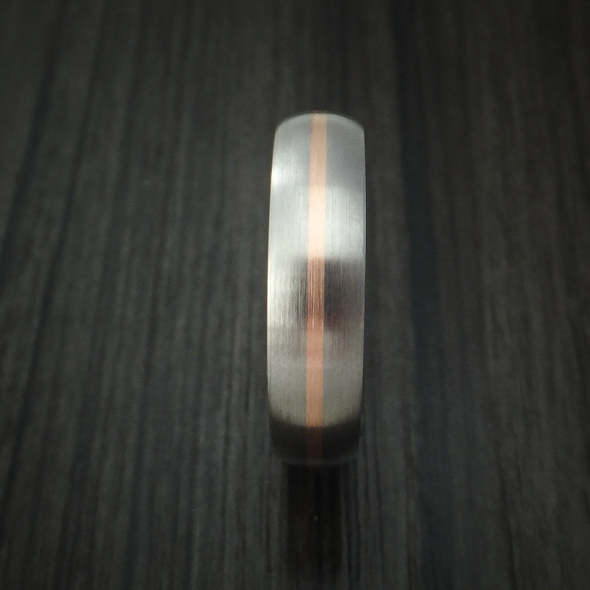 Titanium Men's Ring with 14k Rose Gold Inlay and Ember Wood Sleeve - Image 3