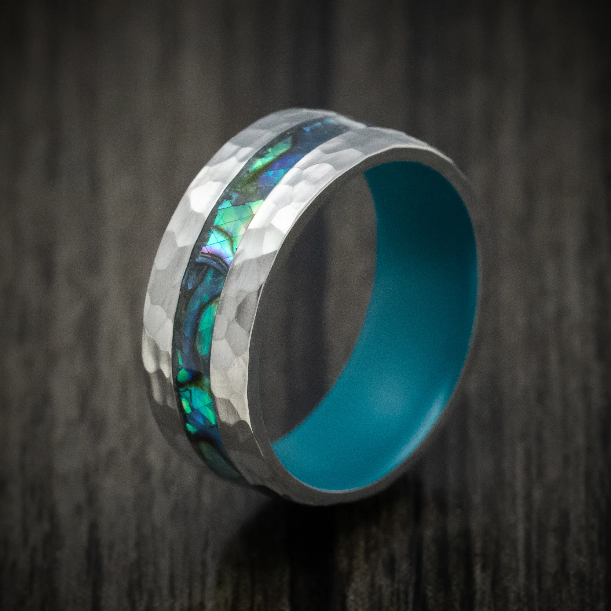 Titanium Men's Ring with Abalone Inlay and Cerakote Sleeve Custom Made Band - Image 4