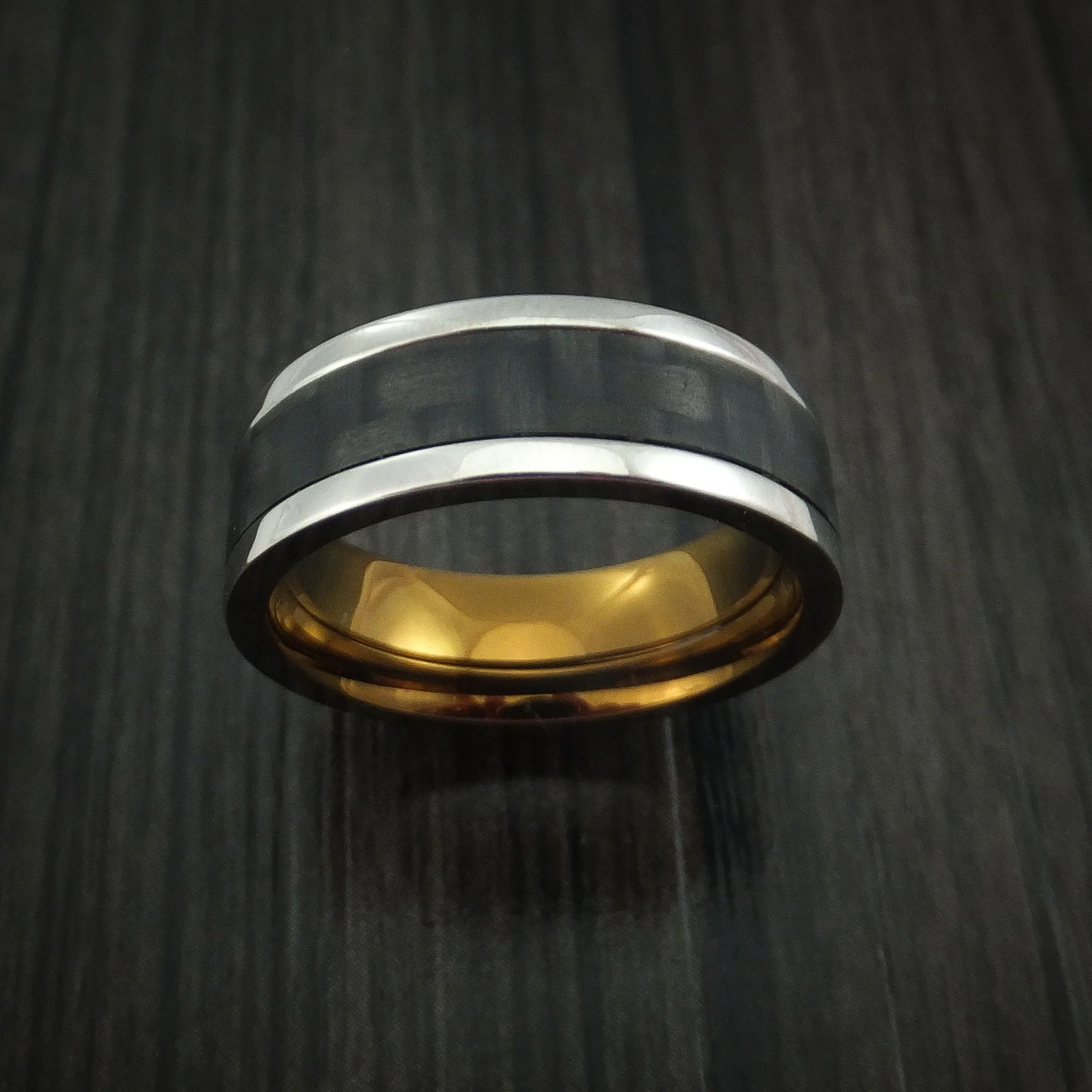 Titanium Men's Ring with Carbon Fiber Inlay with Weave Pattern and Anodized Interior - Image 2