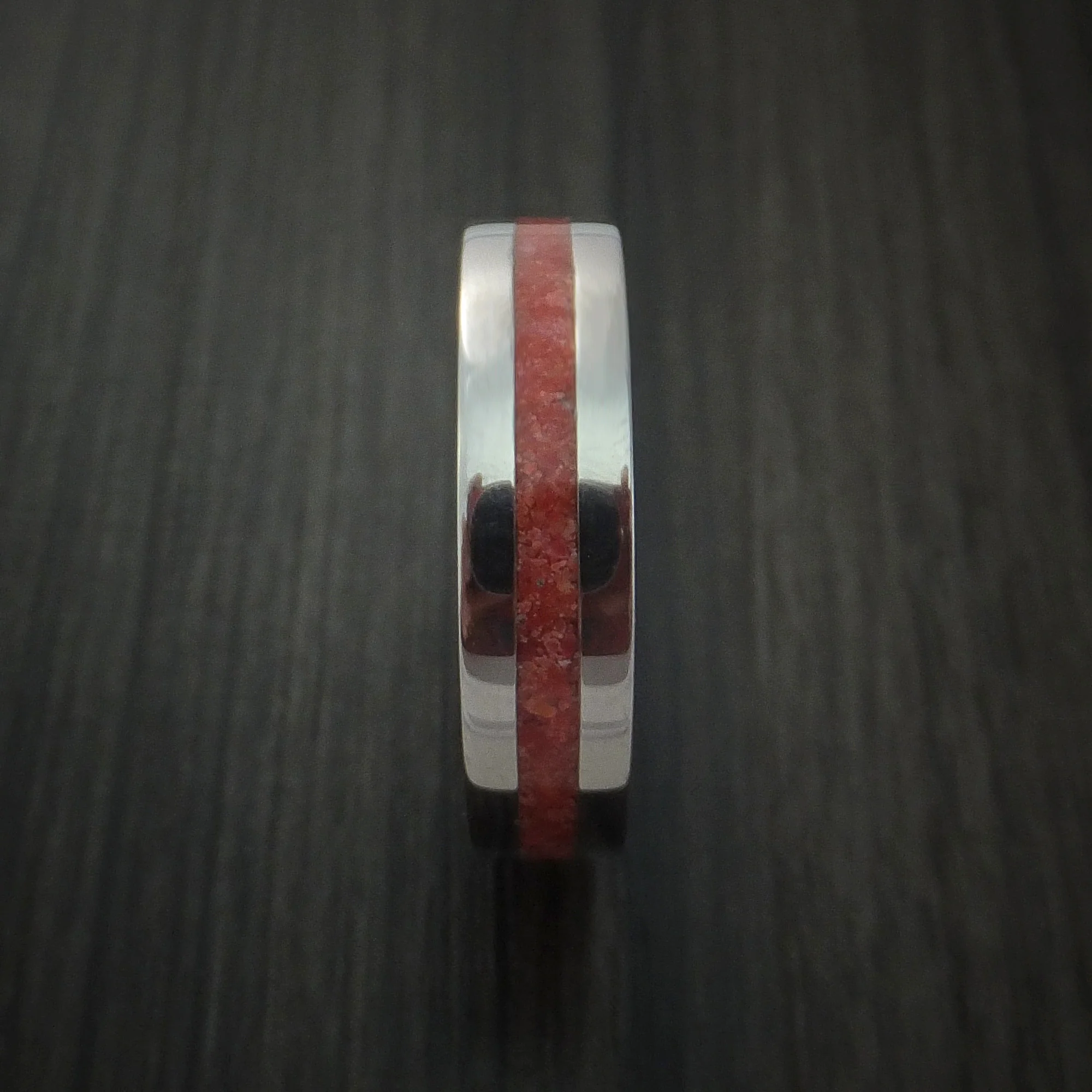 Titanium Men's Ring with Coral Inlay Custom Made Band - Image 4