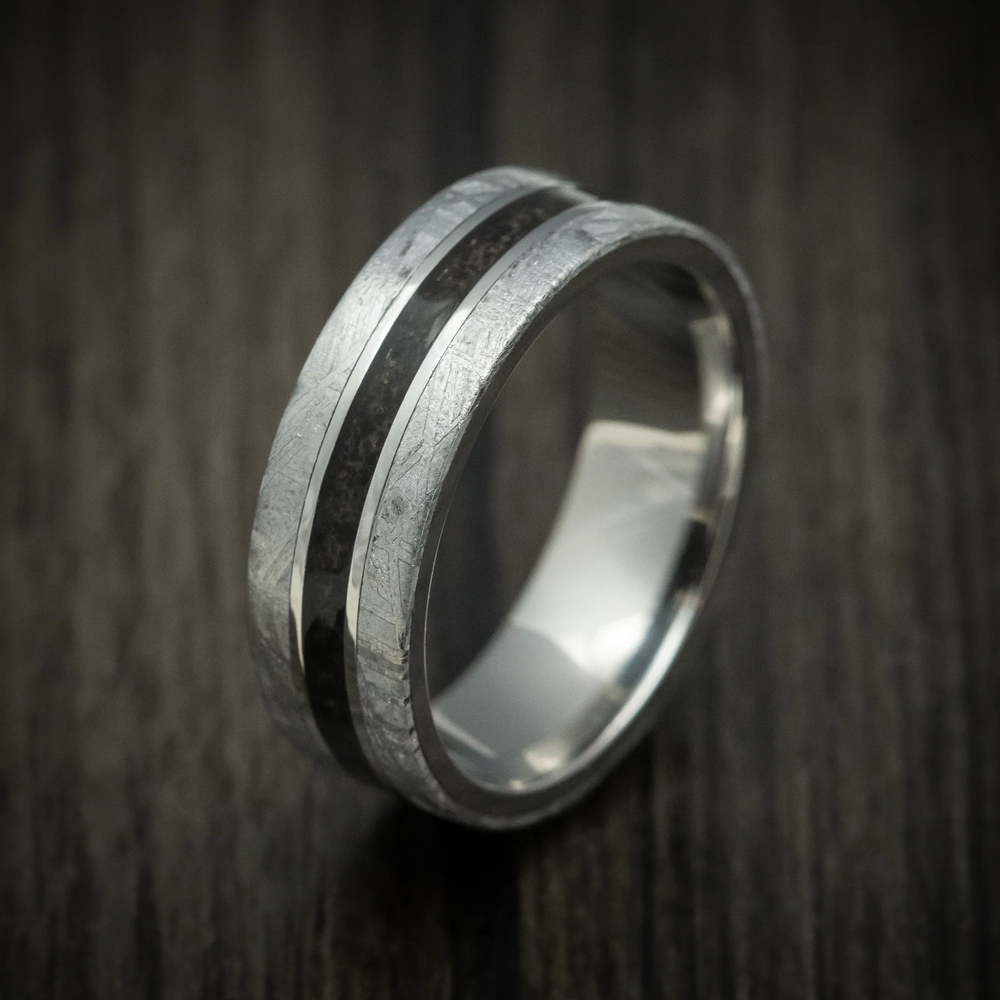 Titanium Men's Ring with Dinosaur Bone and Gibeon Meteorite Custom Made Band - Image 4