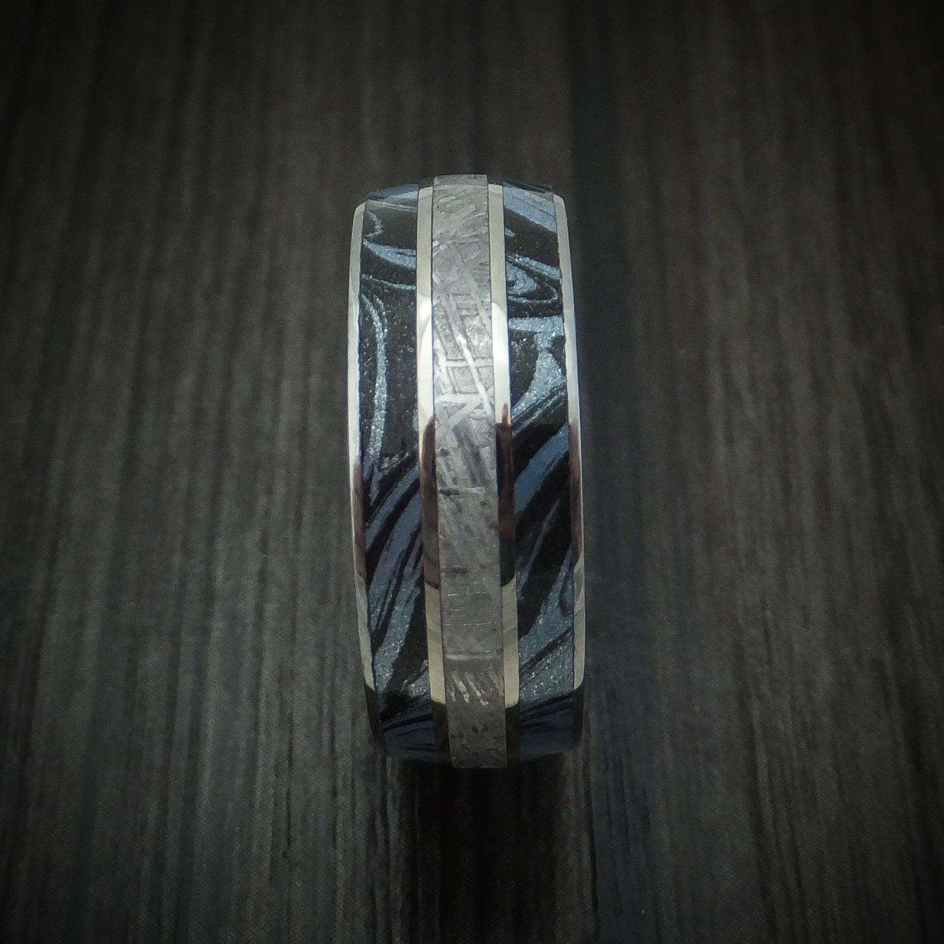 Titanium Men's Ring with Gibeon Meteorite and Cobaltium SpectraMokume Custom Made - Image 3