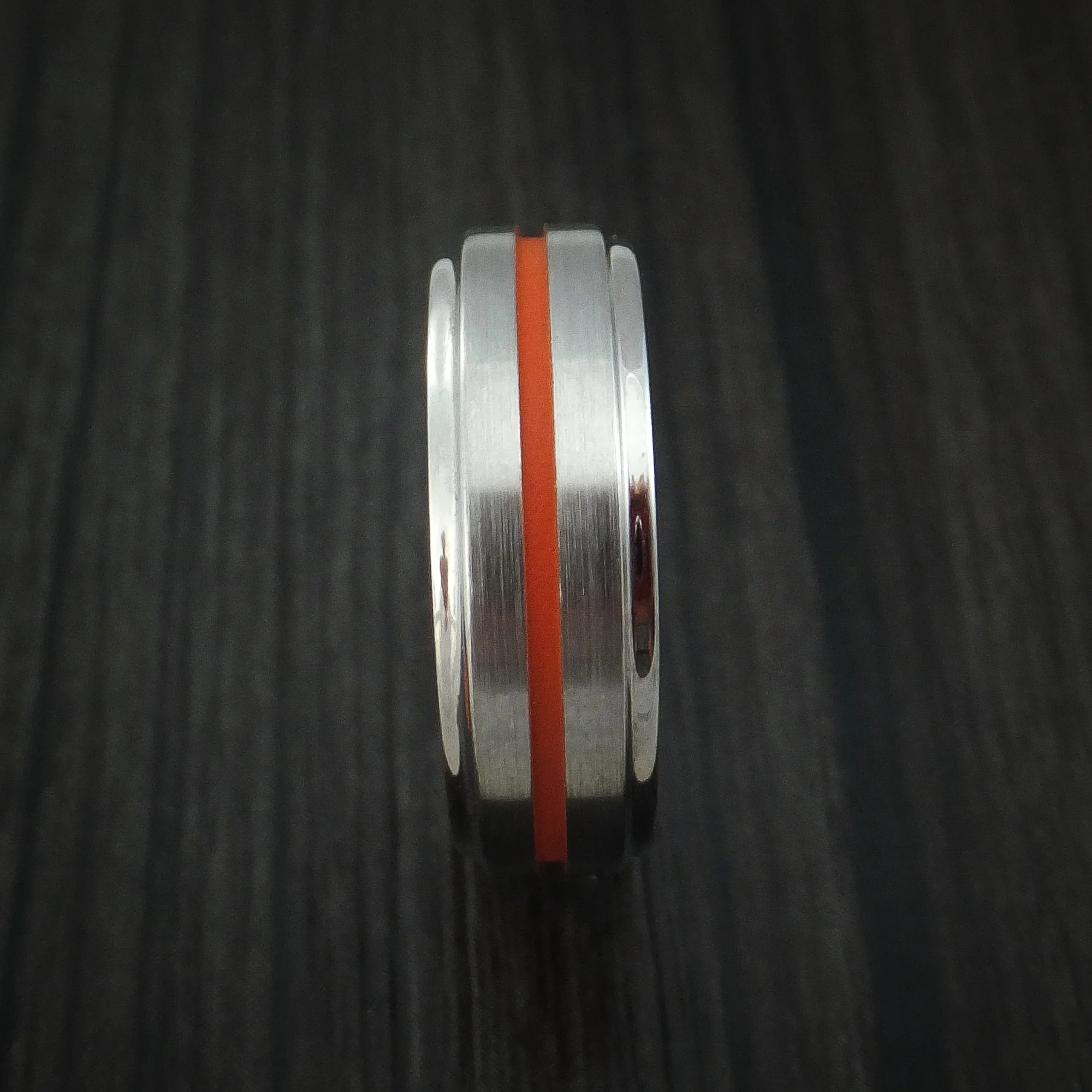 Titanium Men's Ring with Hunter Orange Cerakote Groove and Sleeve Custom Made Band - Image 3