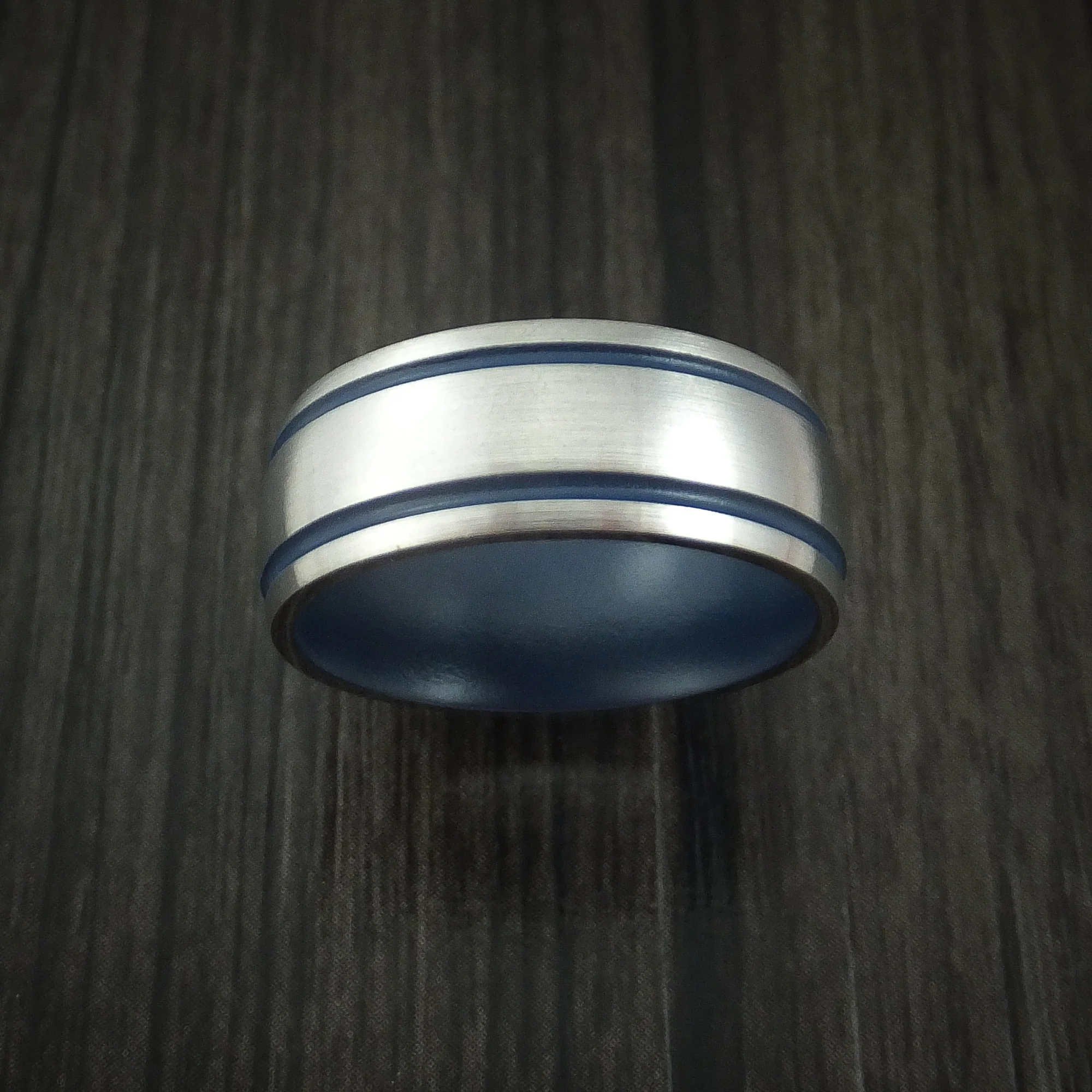 Titanium Men's Ring with Civil Defense Blue Cerakote Grooves and Sleeve Custom Made Band - Image 2
