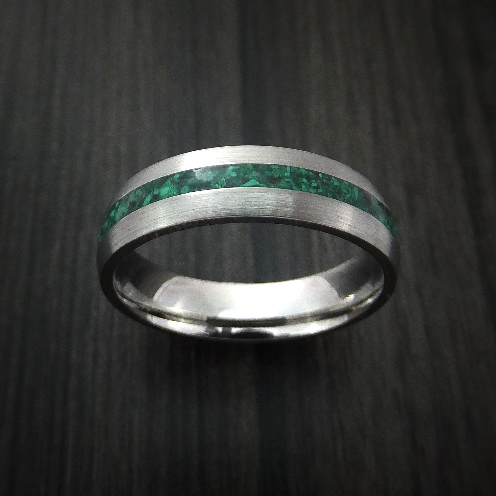 Titanium Men's Ring with Malachite Stone Inlay Custom Made - Image 2
