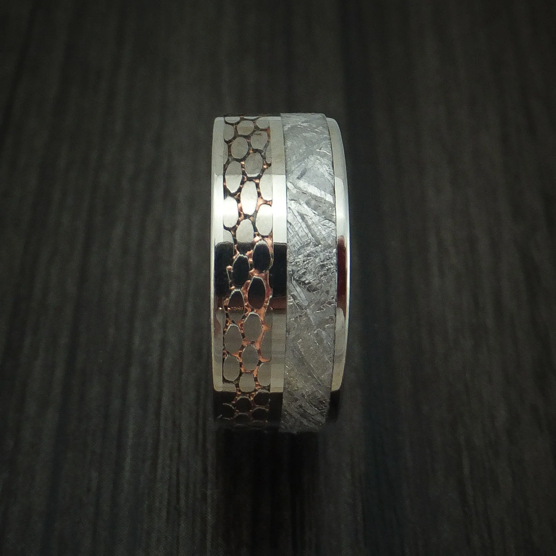 Titanium Men's Ring with Meteorite and Etched Superconductor Custom Made Band - Image 3