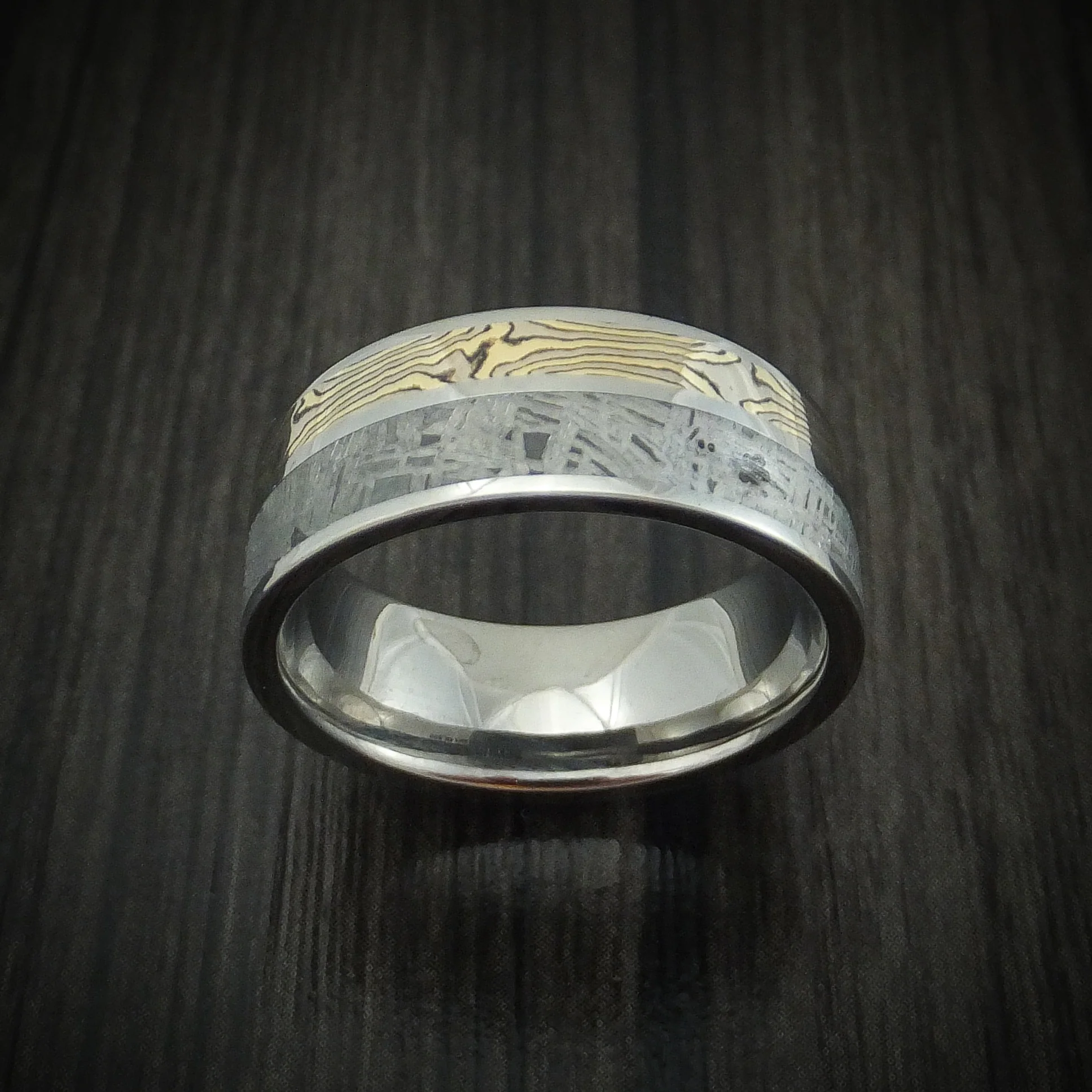 Titanium Men's Ring with Mokume Gane and Meteorite Custom Made - Image 2