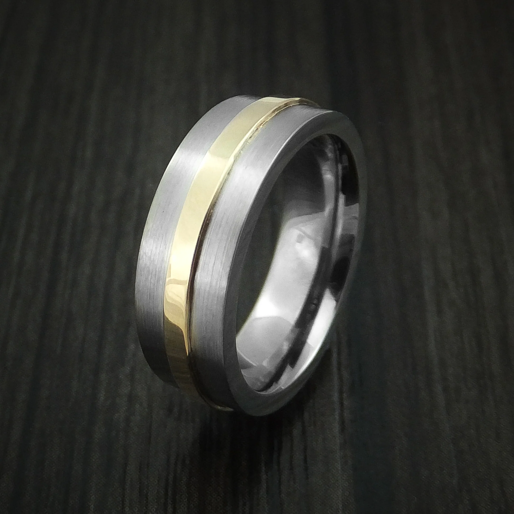 Titanium Men's Ring with Raised 14k Yellow Gold Inlay Custom Made Band - Image 4