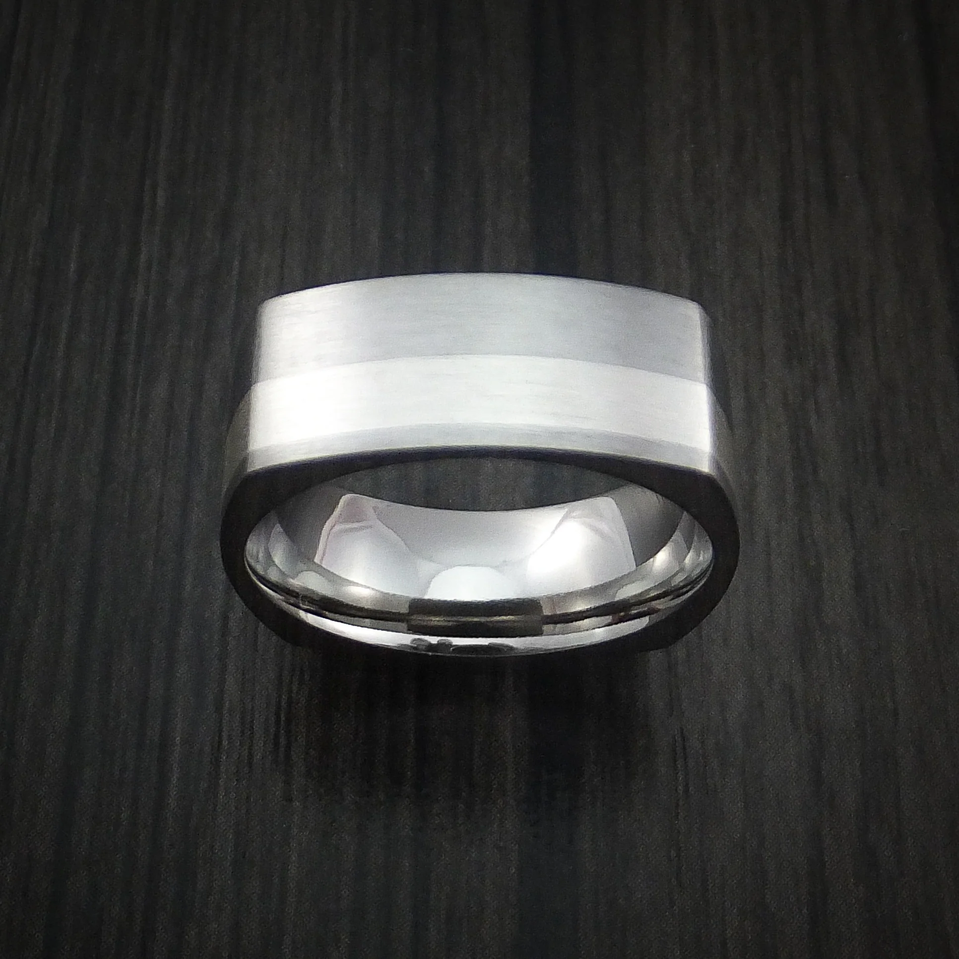 Titanium Men's Ring with Silver Inlay Square Band - Image 2