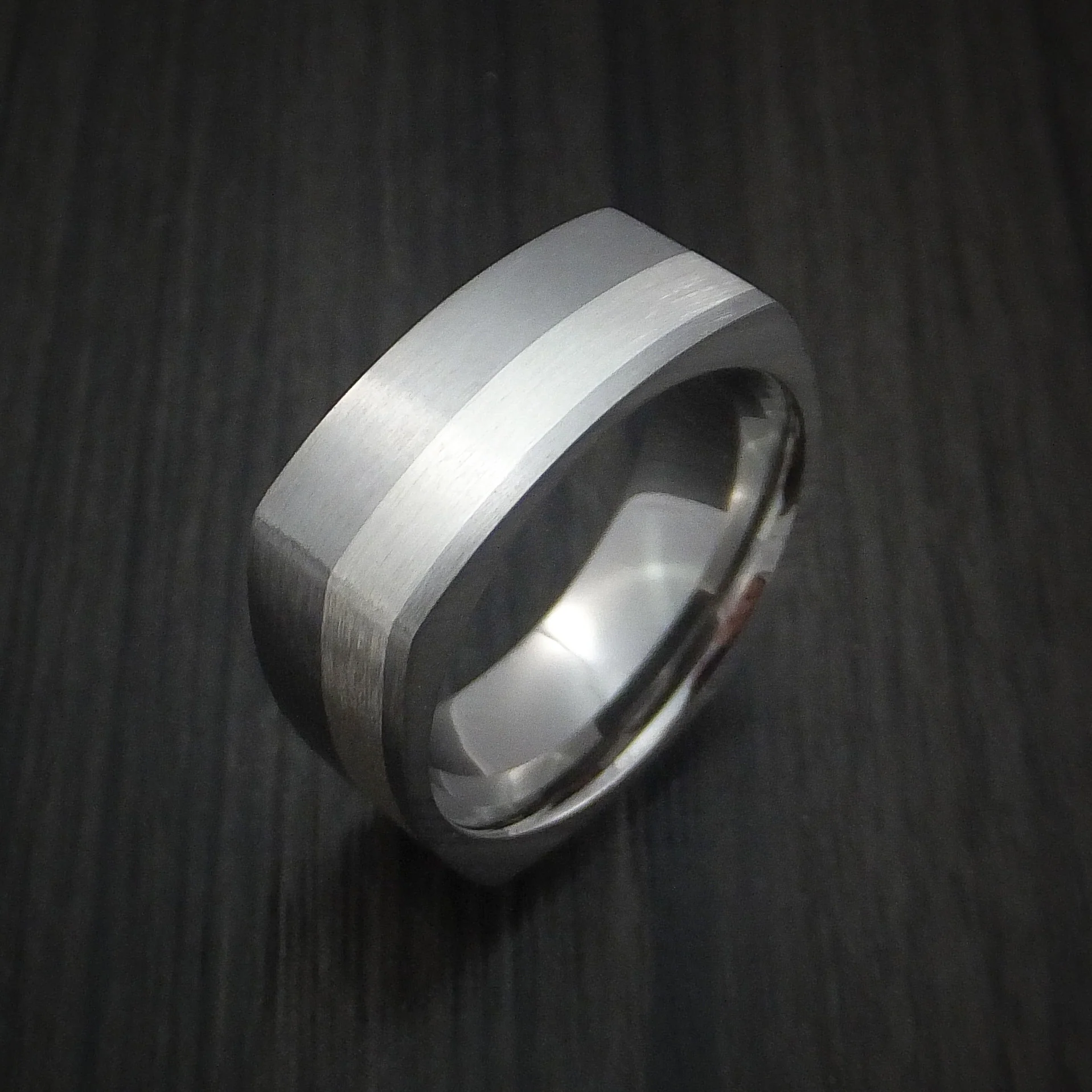 Titanium Men's Ring with Silver Inlay Square Band - Image 4