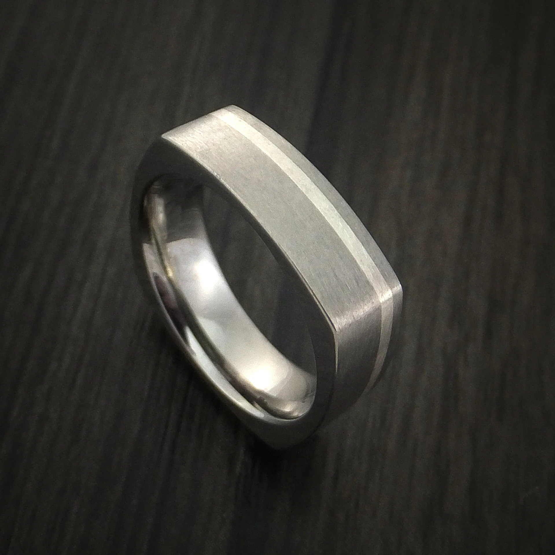 Titanium Men's Ring with Silver Inlay Square Band Custom Made