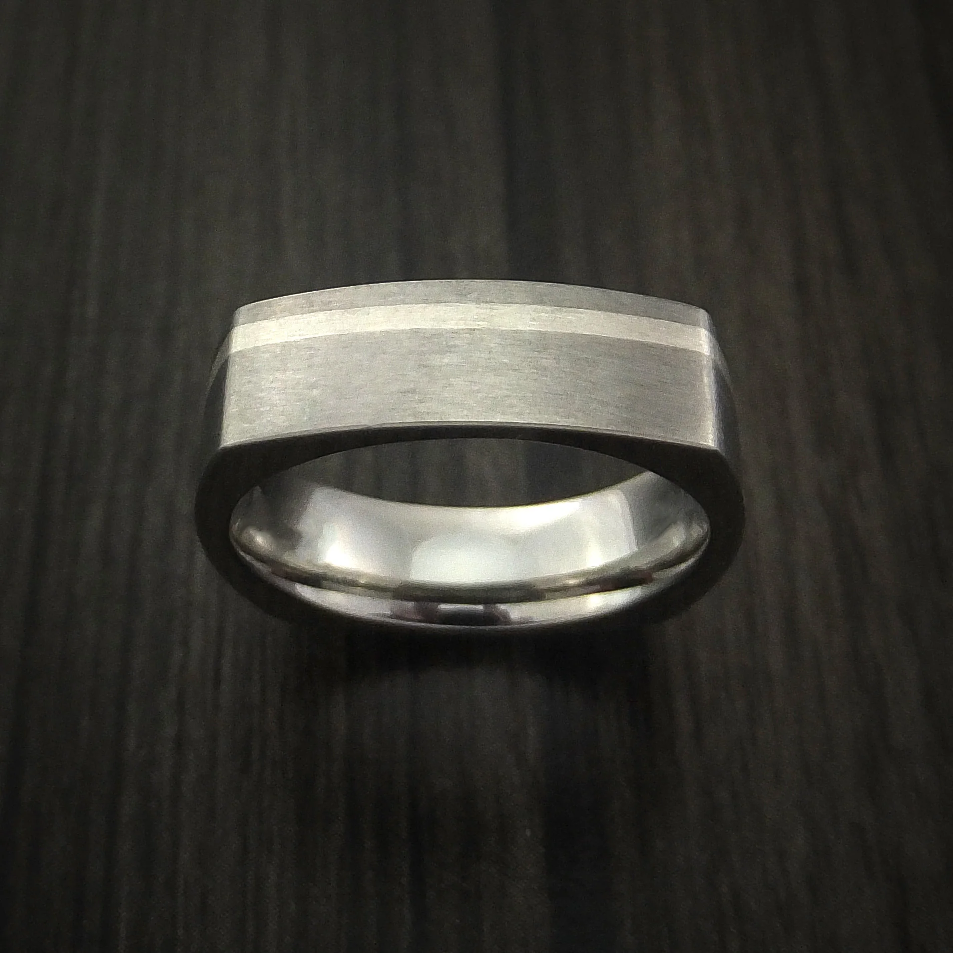 Titanium Men's Ring with Silver Inlay Square Band Custom Made - Image 2