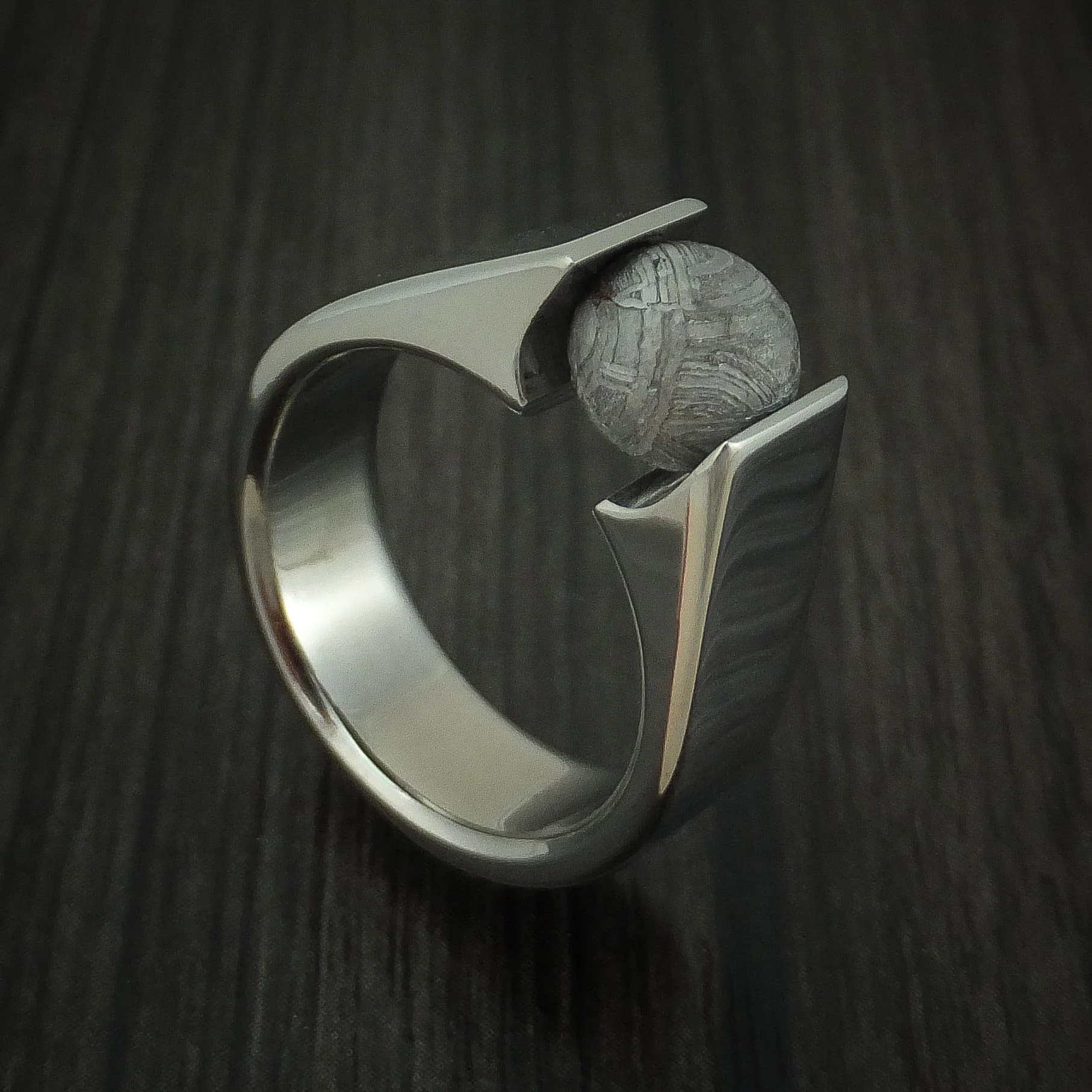 Titanium Tension Set Meteorite Sphere Custom Made Men's Band