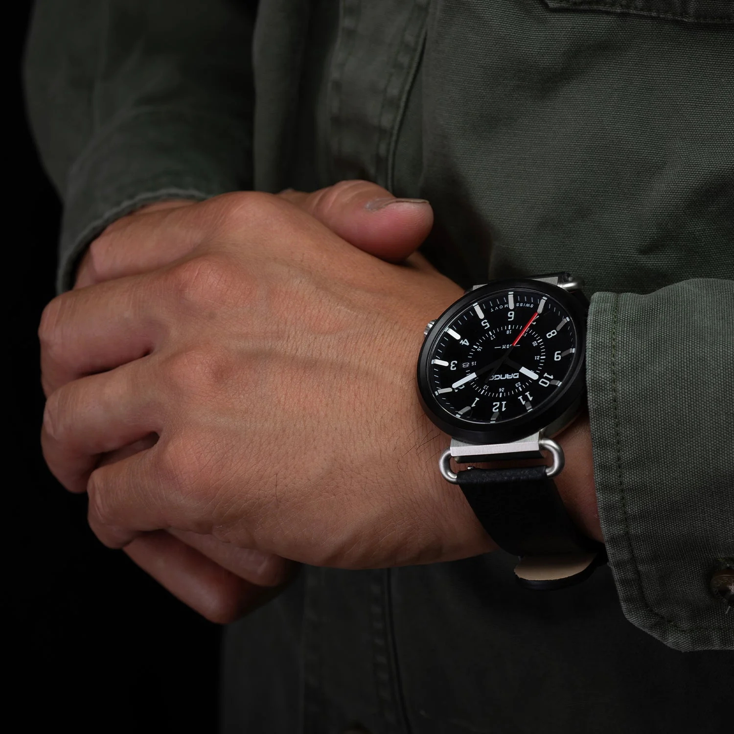 TK-01 - TREK WATCH WITH ITALIAN LEATHER STRAP - JET BLACK - Image 11