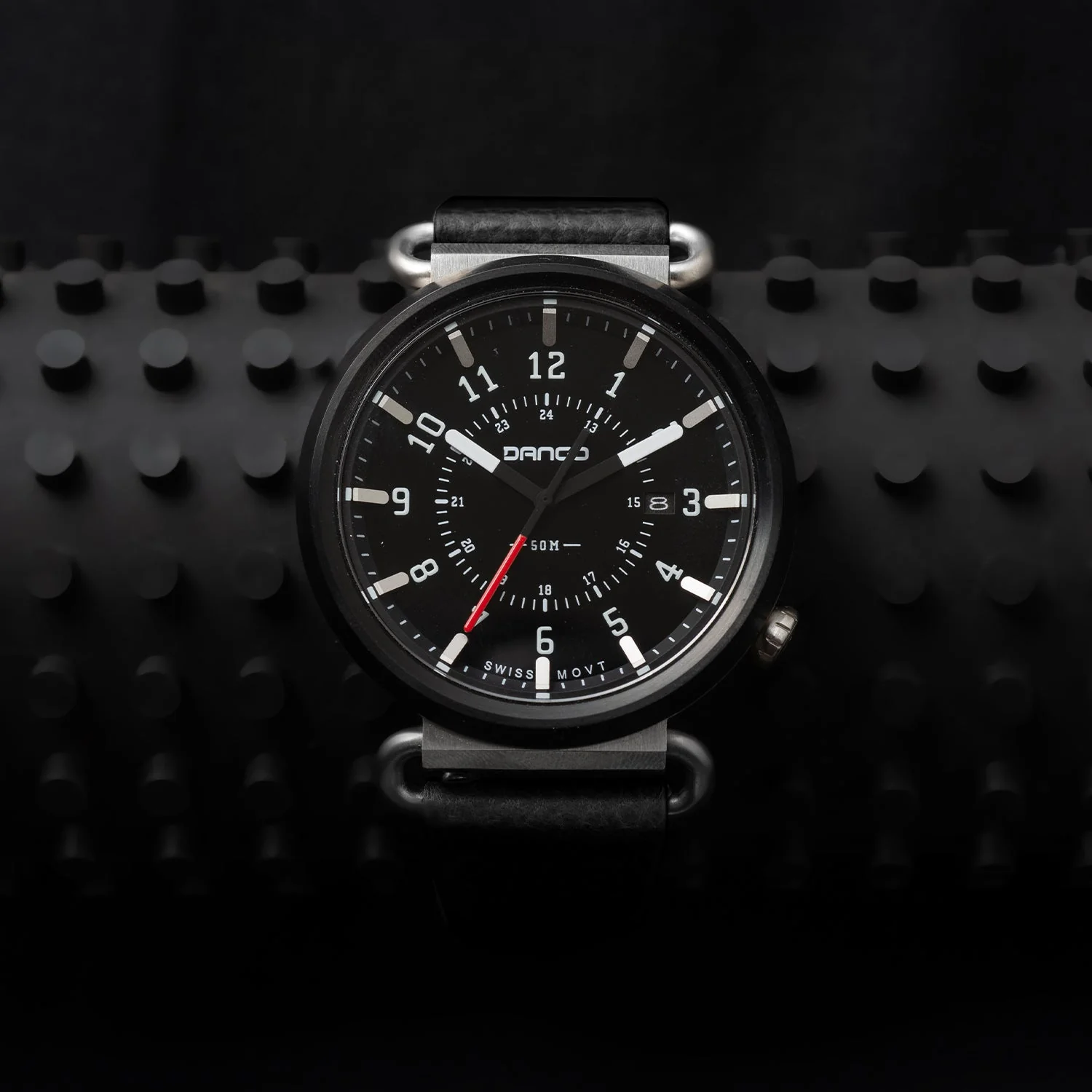 TK-01 - TREK WATCH WITH ITALIAN LEATHER STRAP - JET BLACK - Image 4