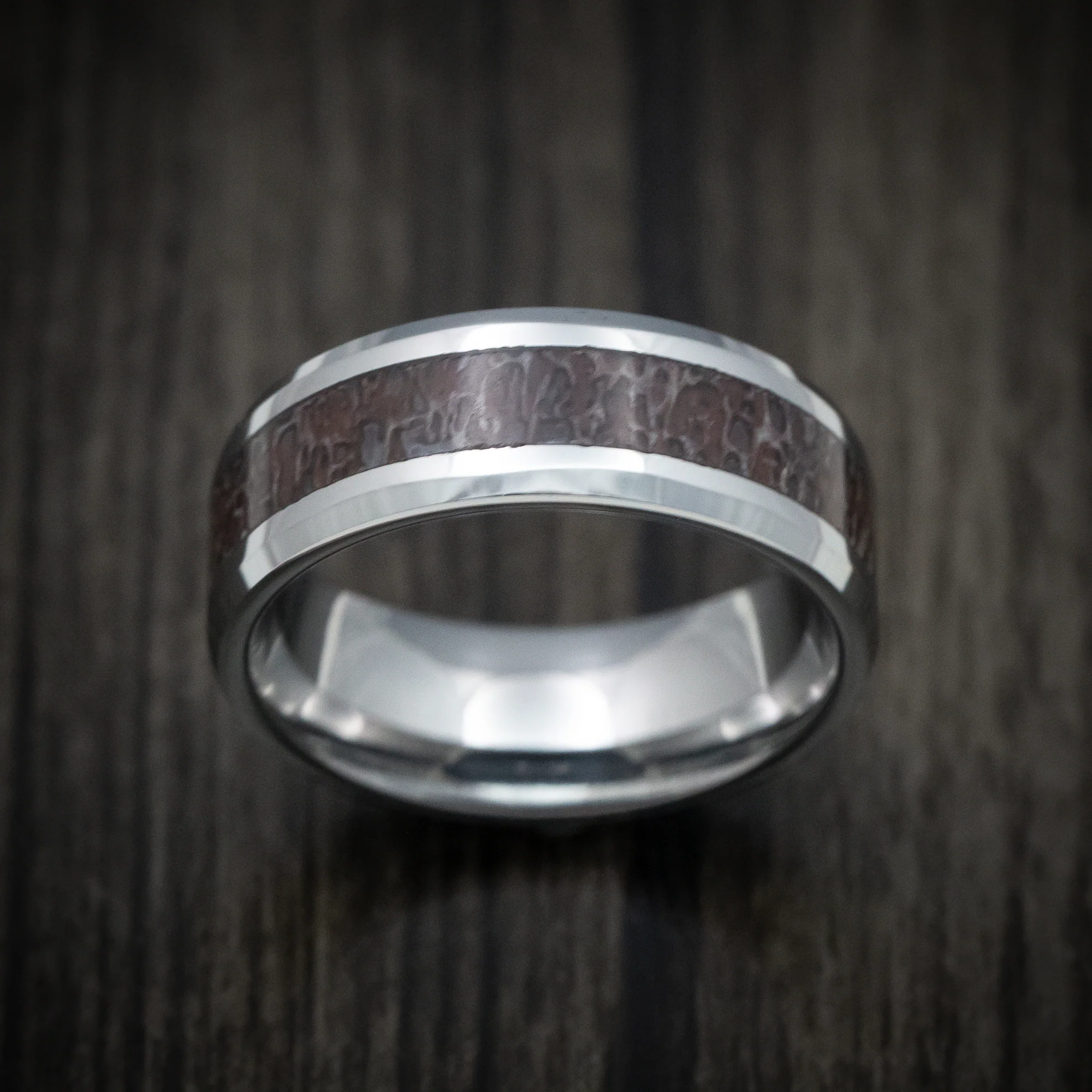 Tungsten Men's Ring with Black Dinosaur Bone Inlay - Image 2