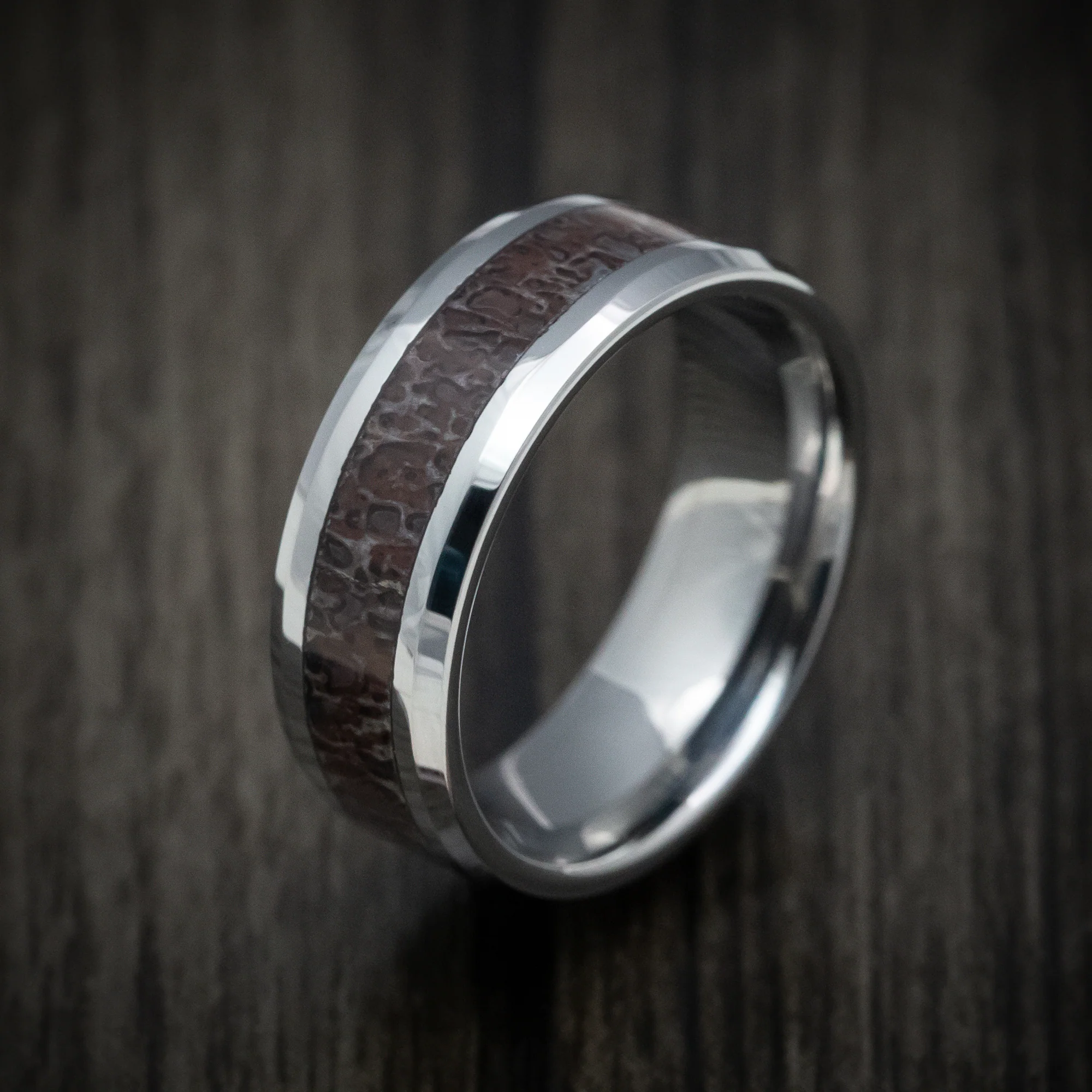 Tungsten Men's Ring with Black Dinosaur Bone Inlay - Image 3