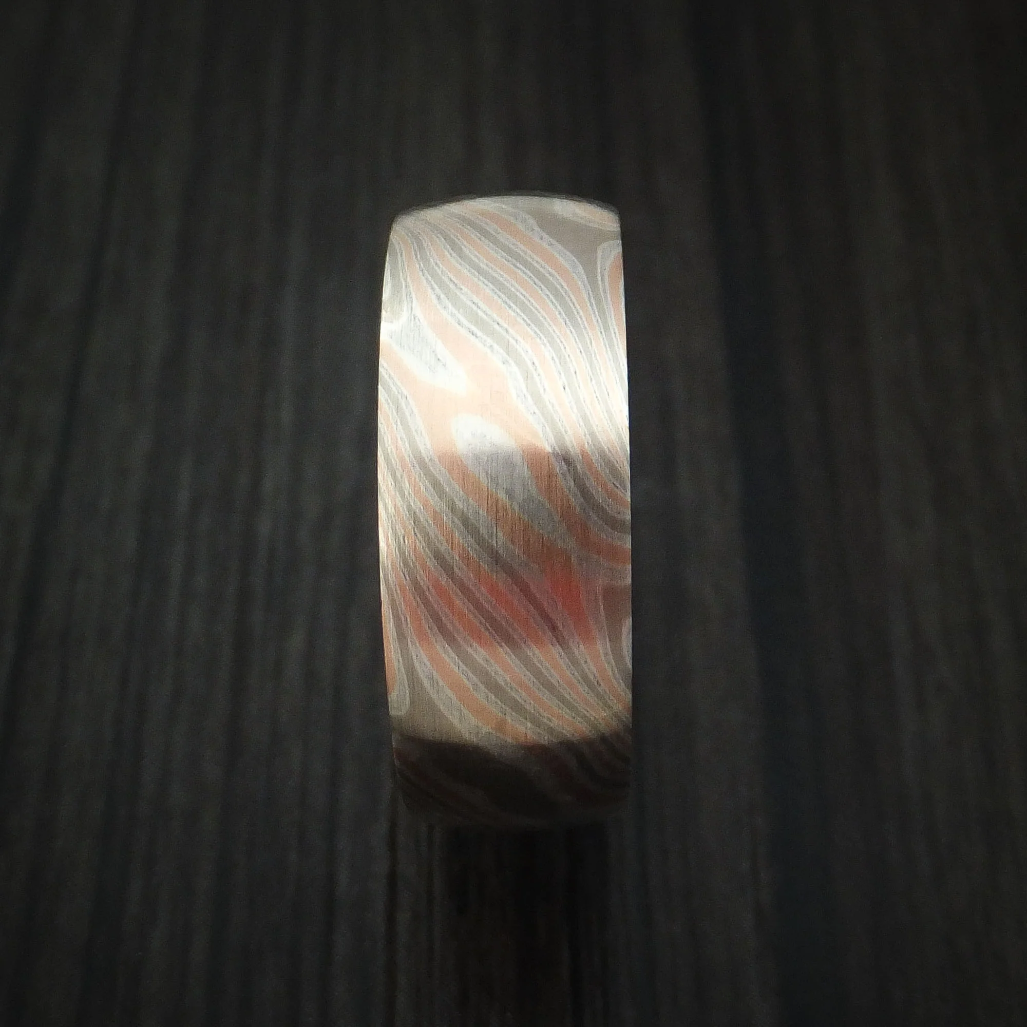 White Gold, Silver and Rose Gold Mokume Men's Ring Custom Made Band - Image 3