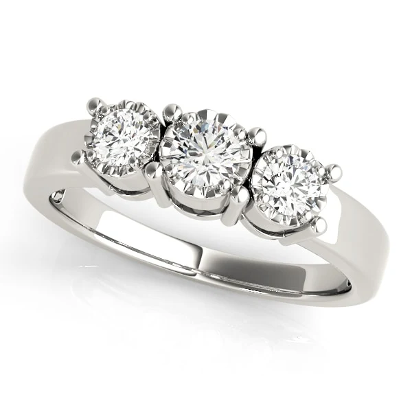 White Platinum Three Stone Round Diamond Engagement Ring