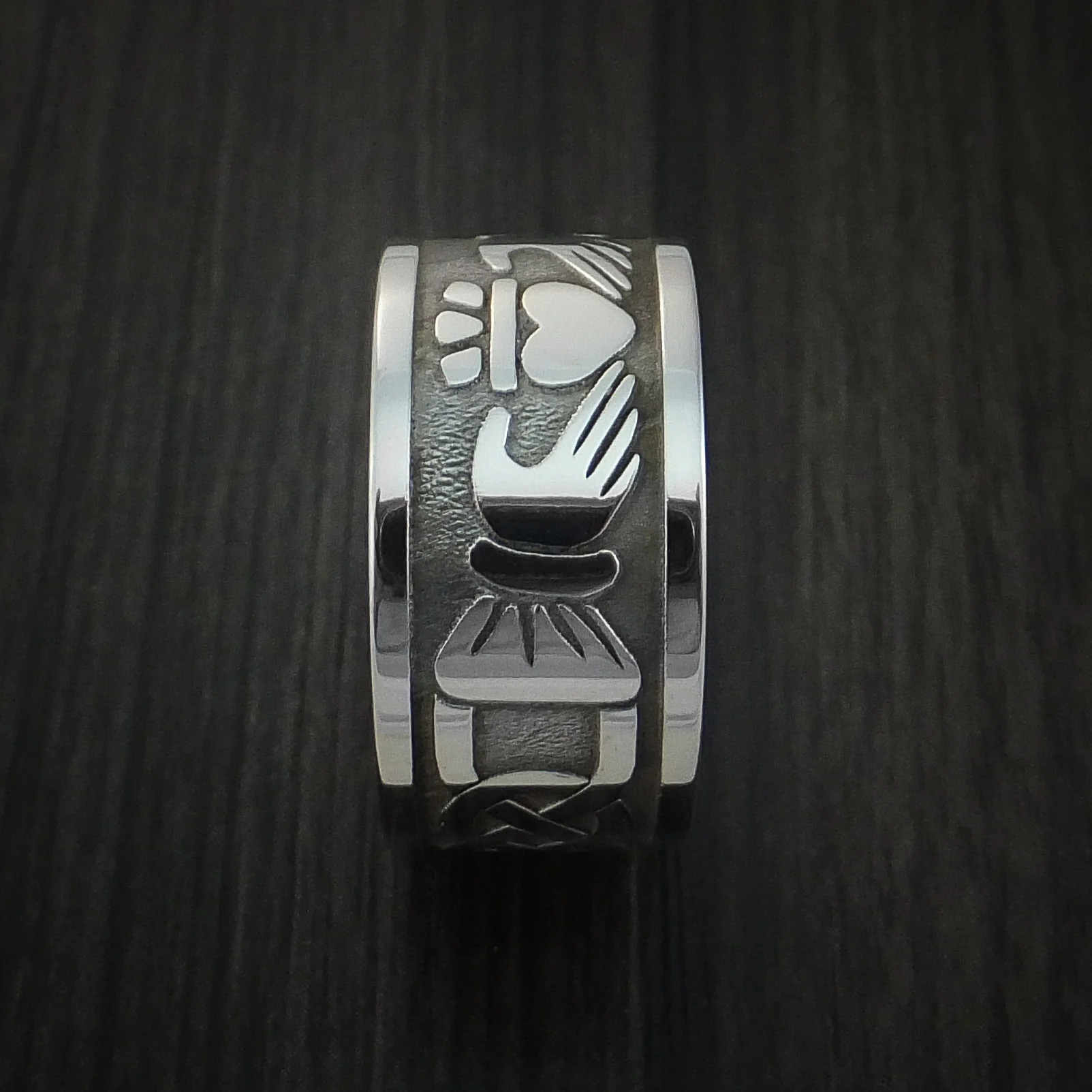 Wide Cobalt Chrome Claddagh Celtic Knot Men's Ring Custom Made Band - Image 4