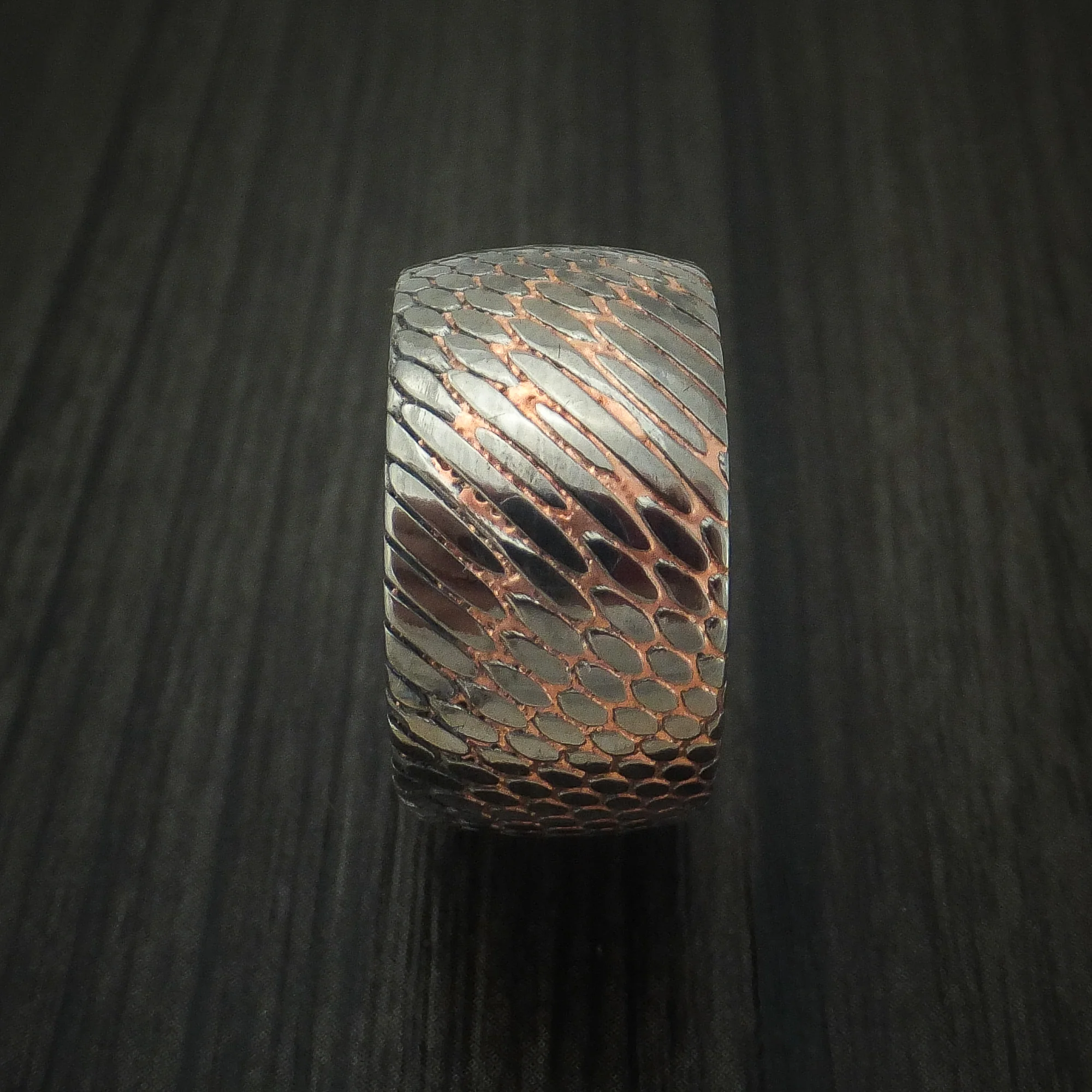 Wide Etched Superconductor Men's Ring Custom Made Titanium-Niobium and Copper Band - Image 3