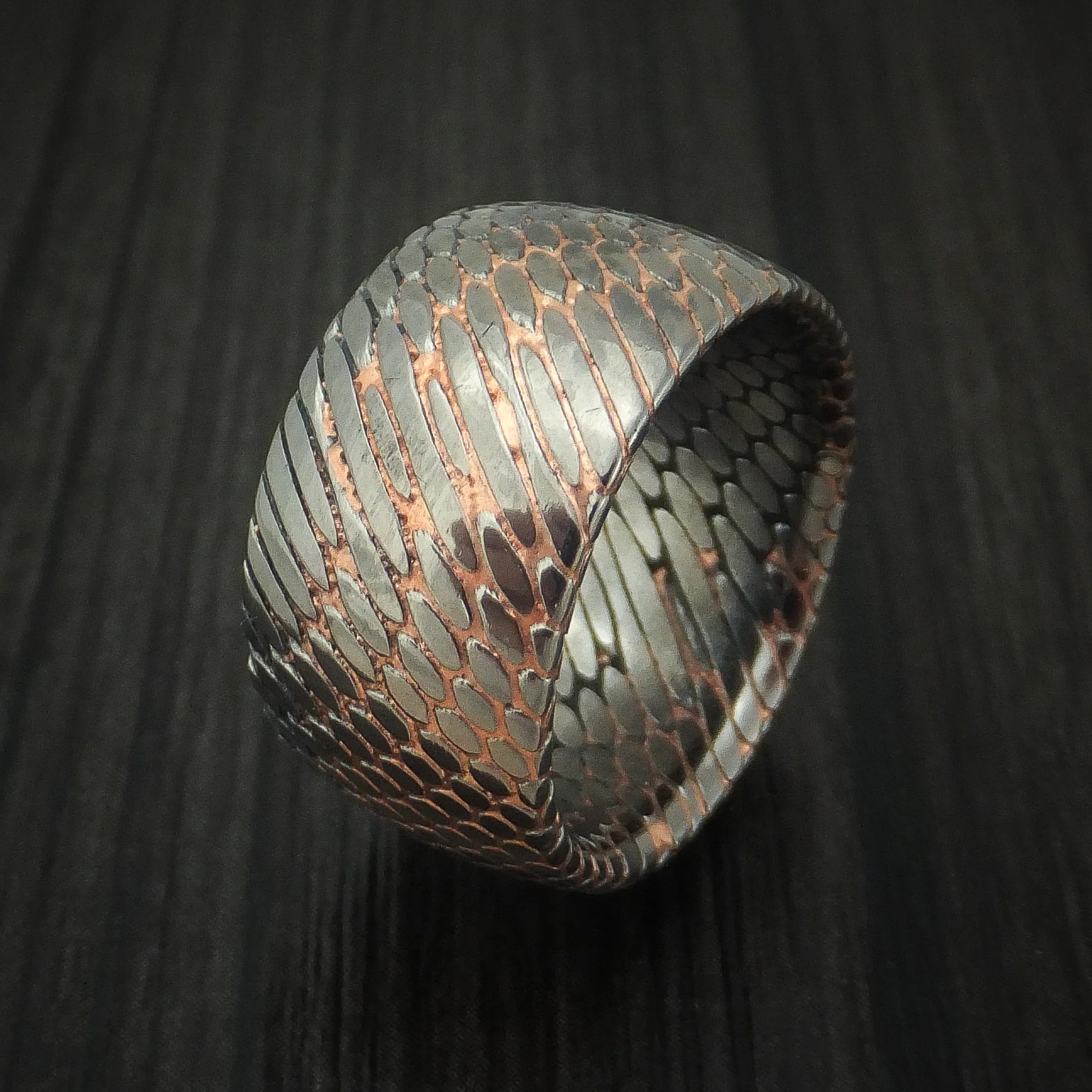 Wide Etched Superconductor Men's Ring Custom Made Titanium-Niobium and Copper Band - Image 4