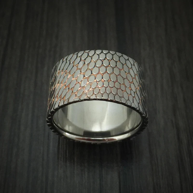 Wide Etched Superconductor Men's Ring with Titanium Sleeve Custom Made Titanium-Niobium and Copper Band - Image 2