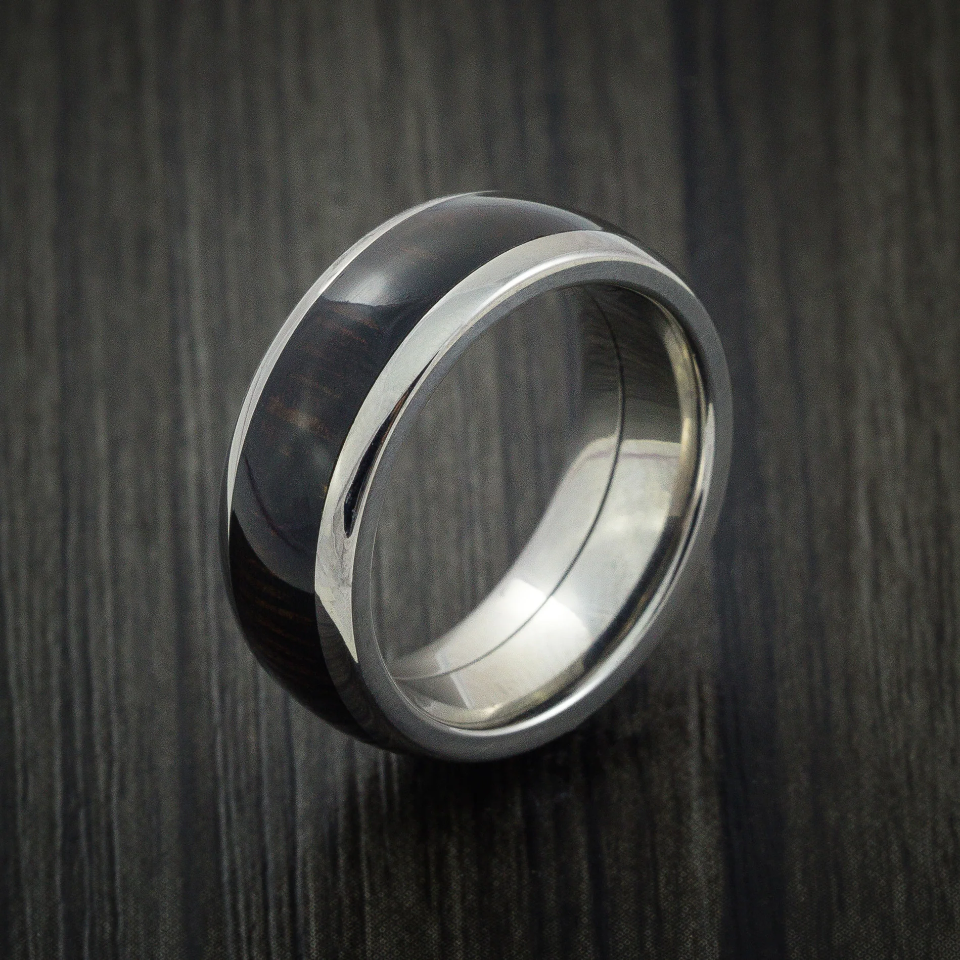 Titanium Men's Ring Inlaid with Wenge Hard Wood Custom Made - Image 4