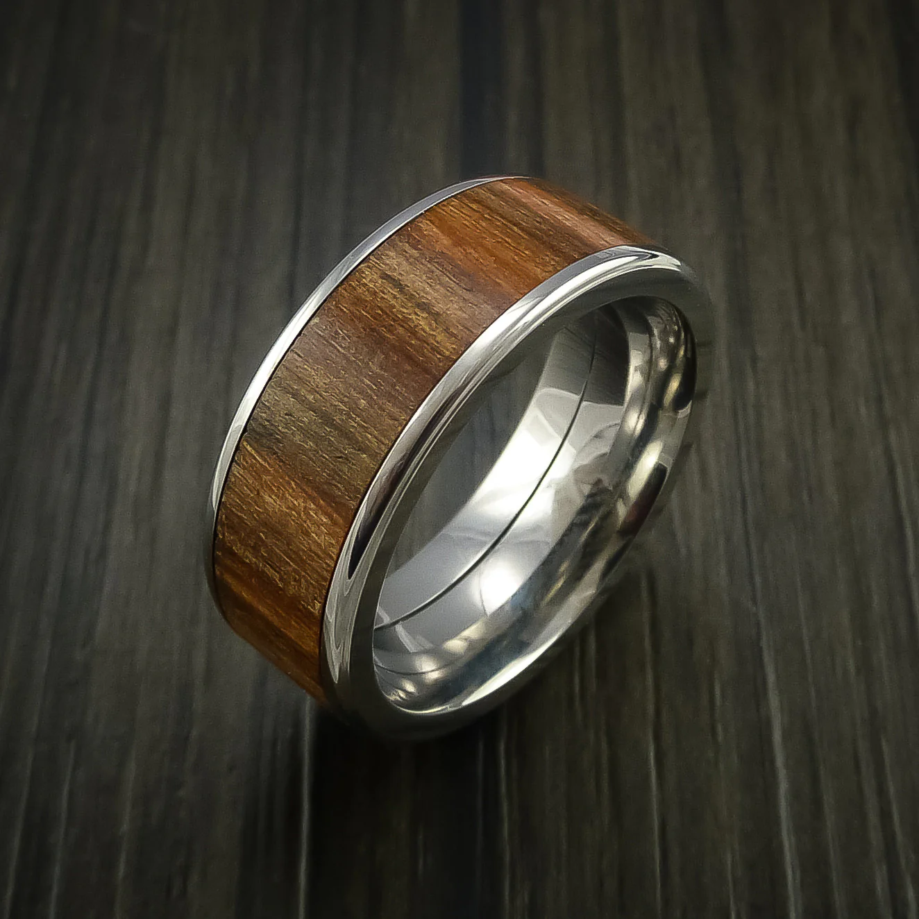 Titanium Men's Ring with Wood Inlay Custom Made Wedding Band - Image 3