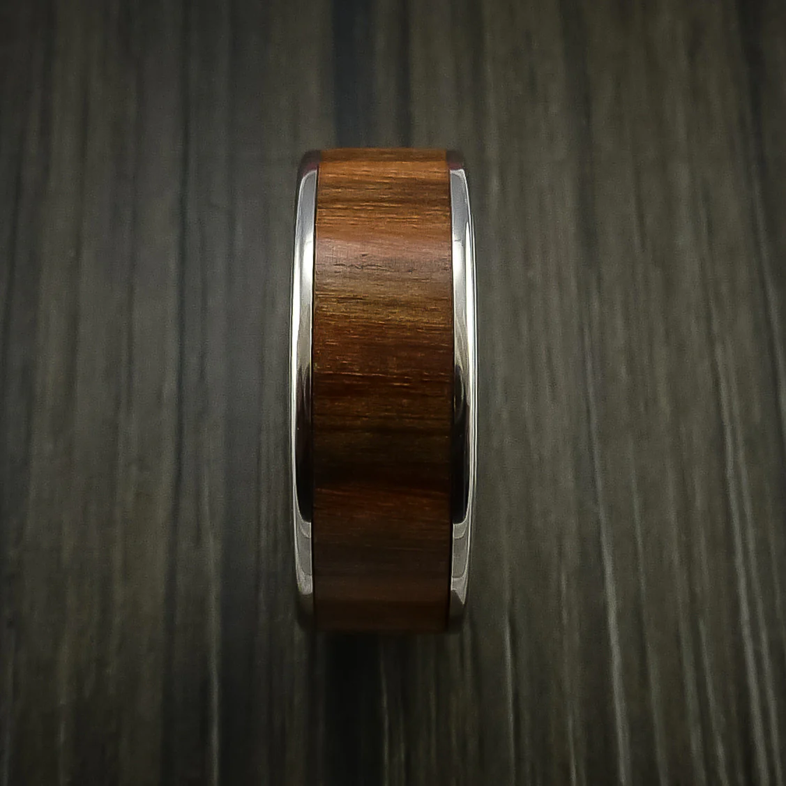 Titanium Men's Ring with Wood Inlay Custom Made Wedding Band - Image 4