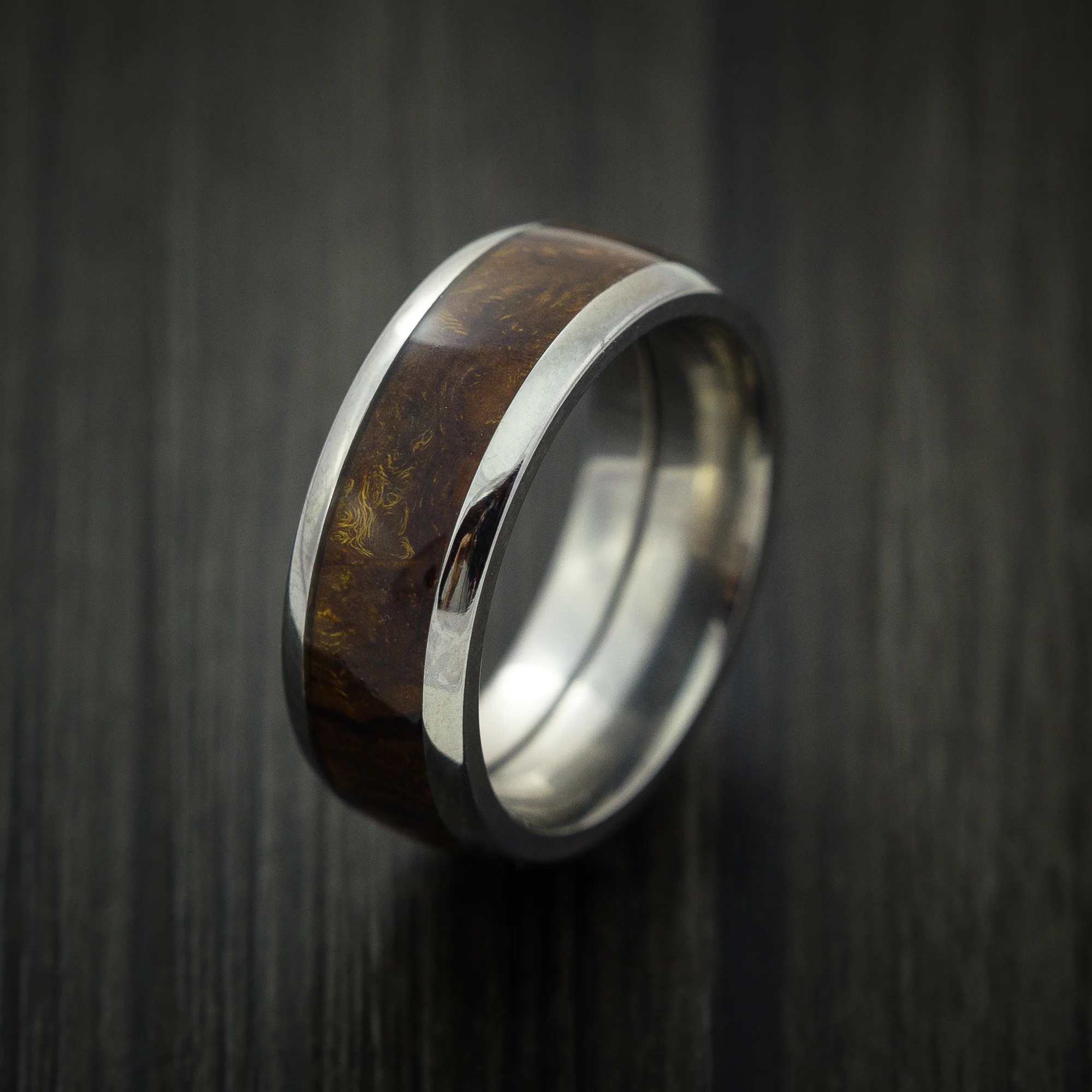 Titanium Men's Ring Inlaid with Desert Ironwood Burl Wood Custom Made - Image 3