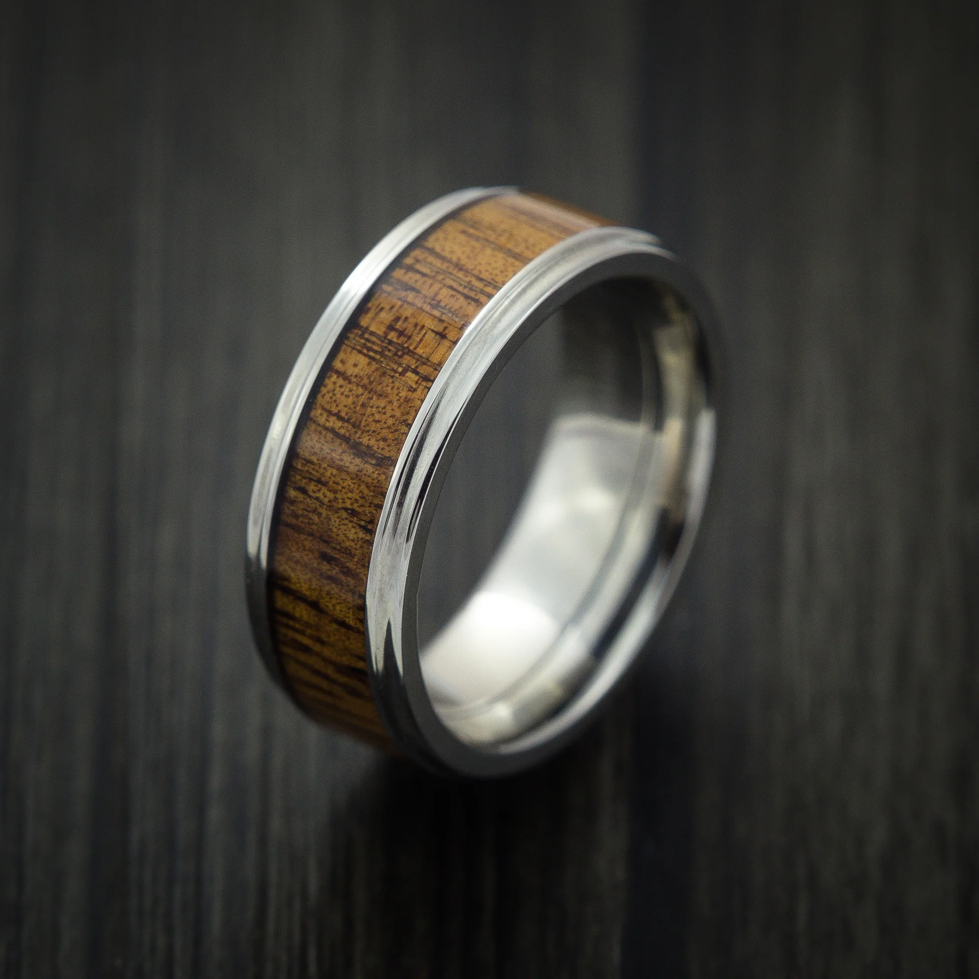 Titanium Men's Ring Inlaid with Leopard Wood Custom Made - Image 3