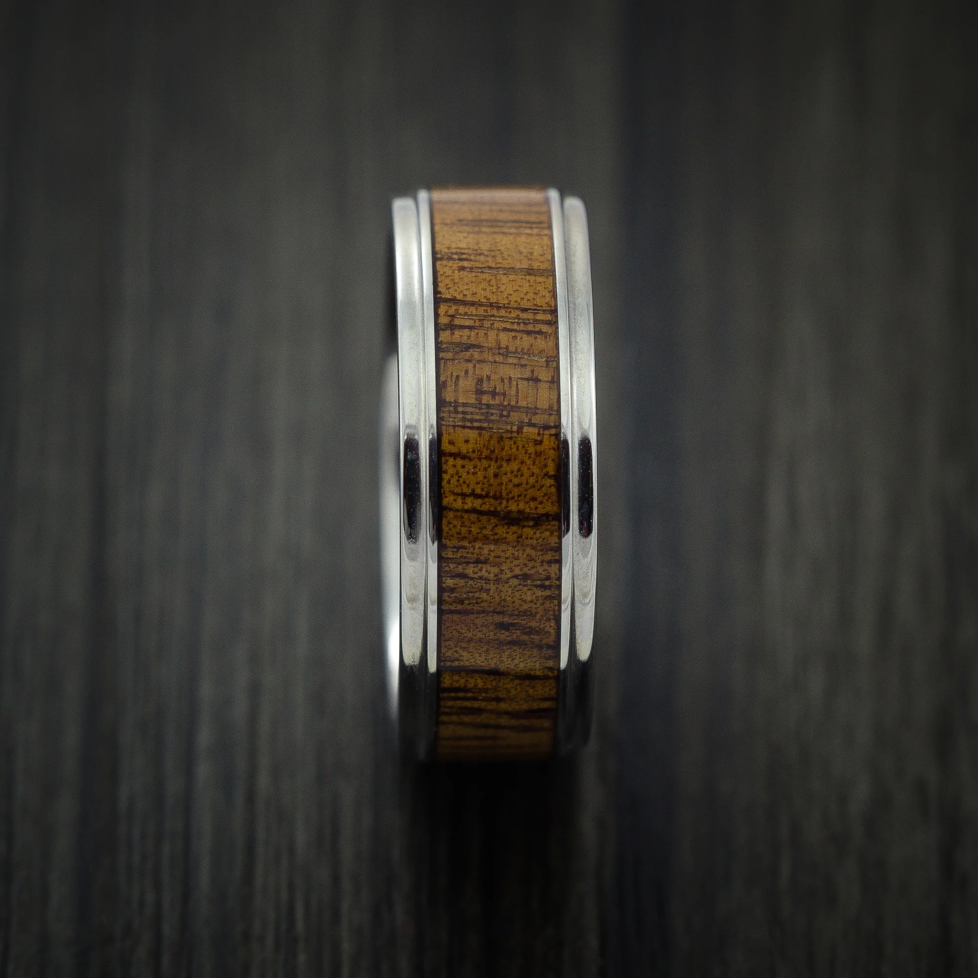 Titanium Men's Ring Inlaid with Leopard Wood Custom Made - Image 4