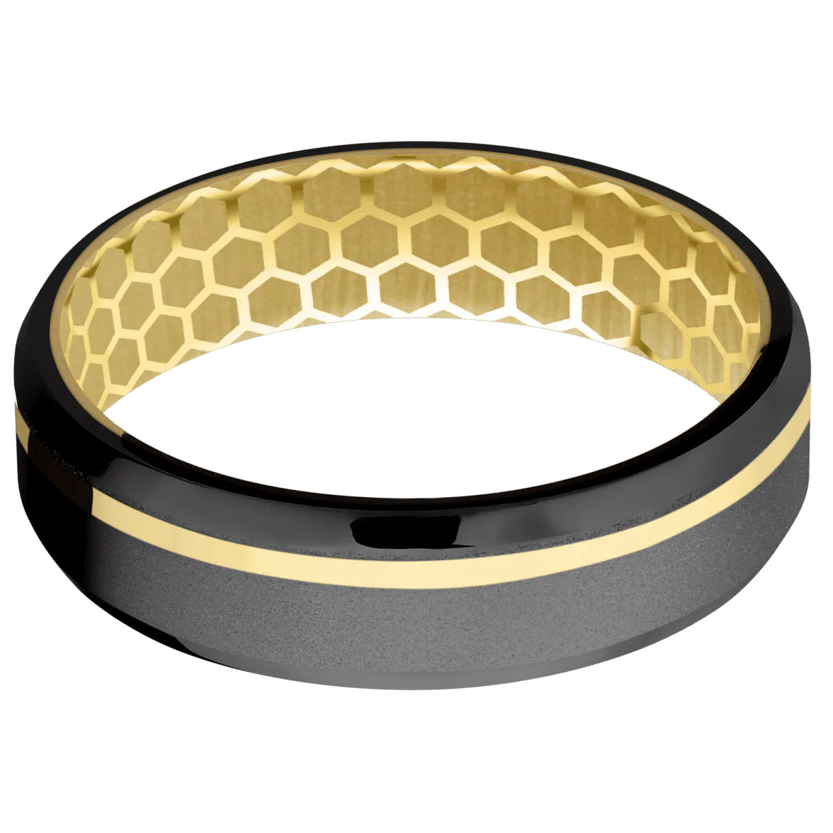 Zirconium + Bead , Polish Finish + 14K Yellow Gold - Image 3