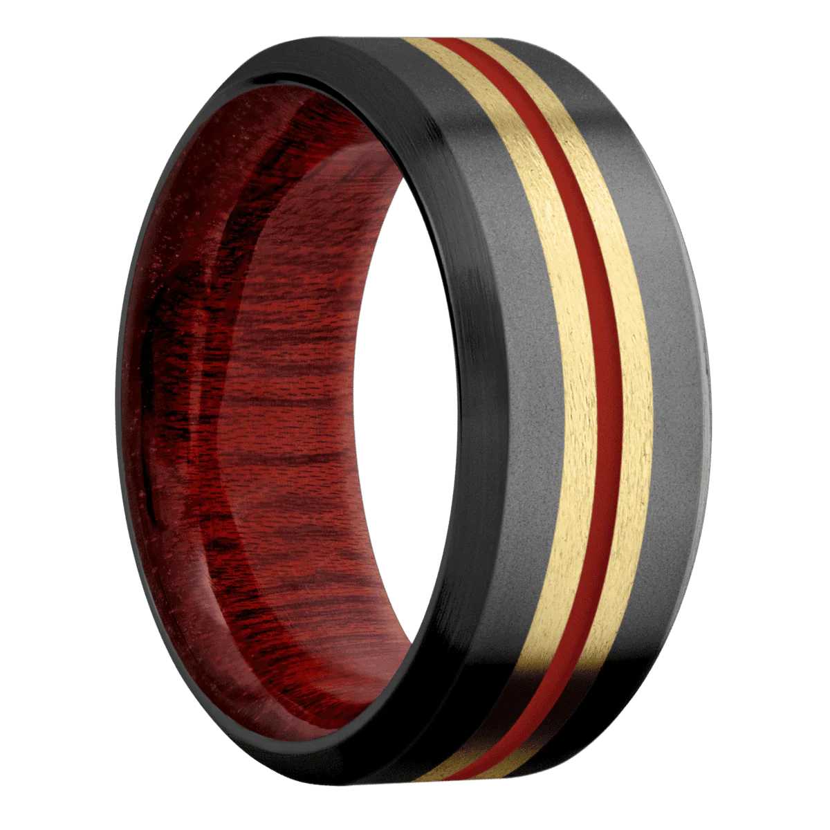 Zirconium + Bead , Satin Finish + Blood Wood