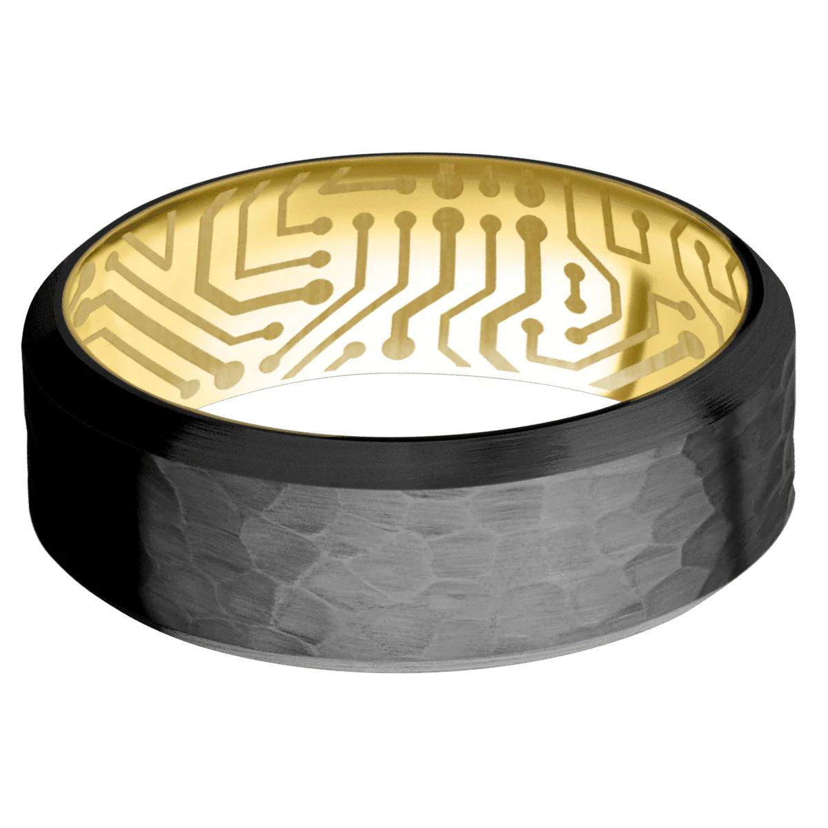 Zirconium + Hammer , Satin Finish + 14K Yellow Gold - Image 3