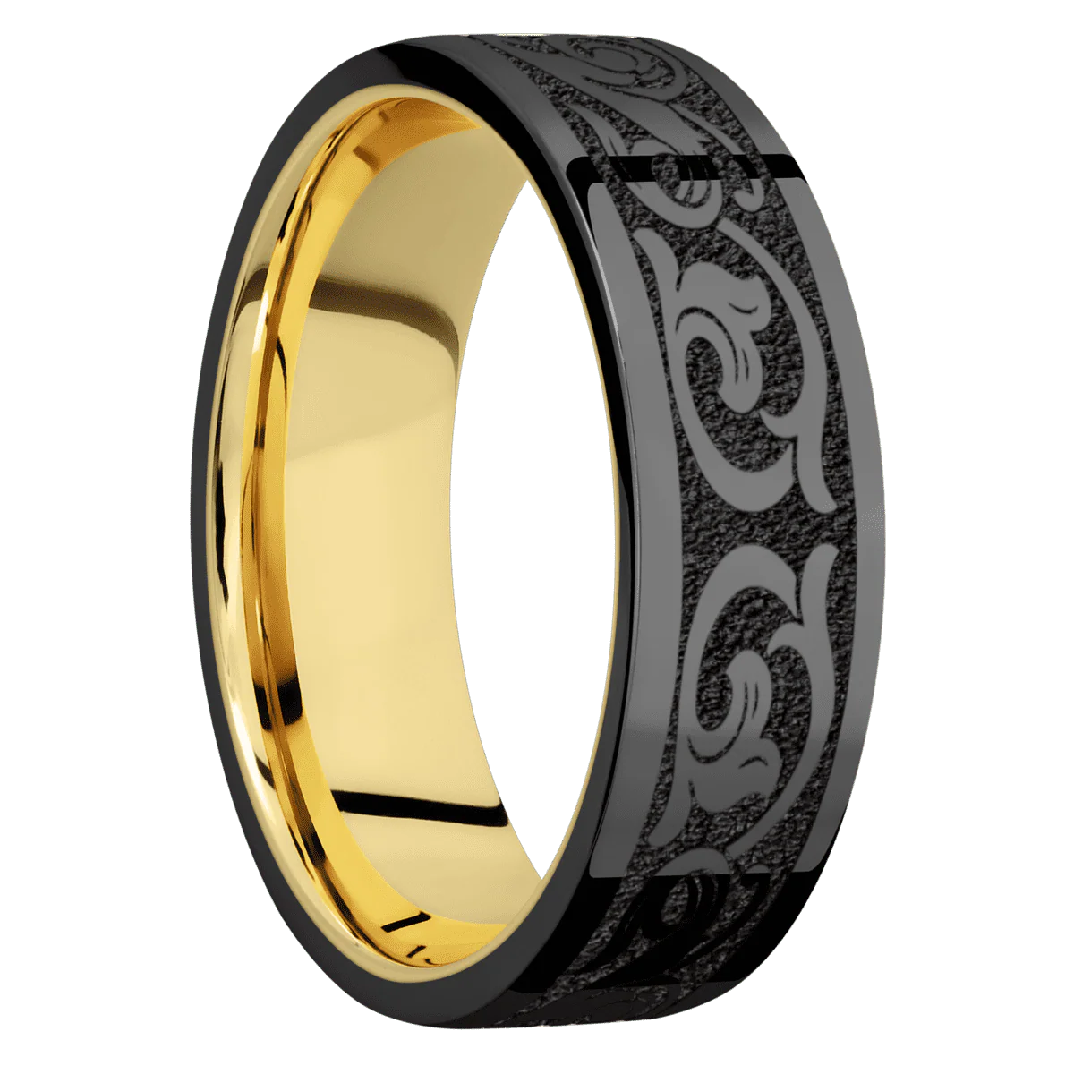Zirconium + Polish Finish + 14K Yellow Gold