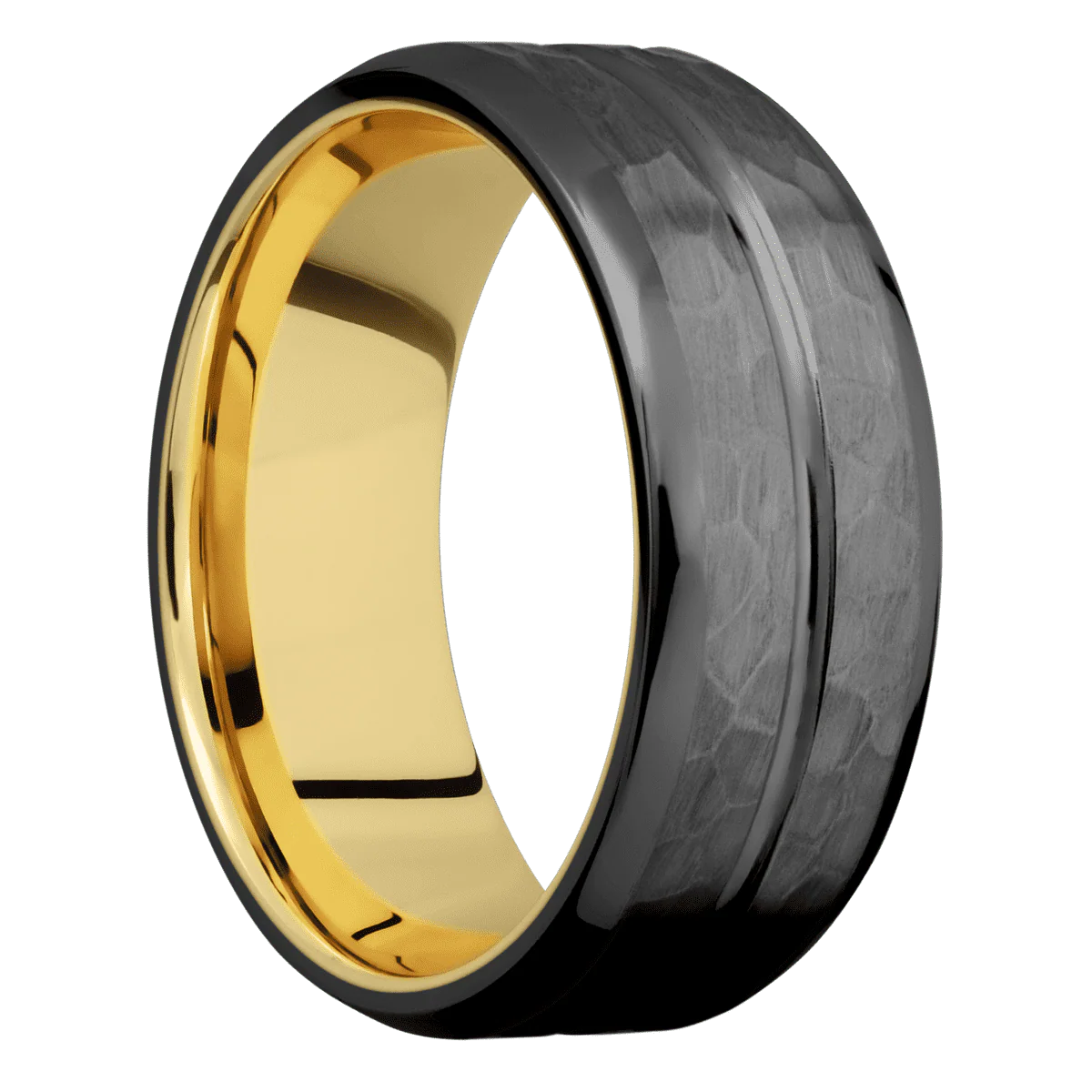 Zirconium + Polish , Hammer Finish + 10K Yellow Gold