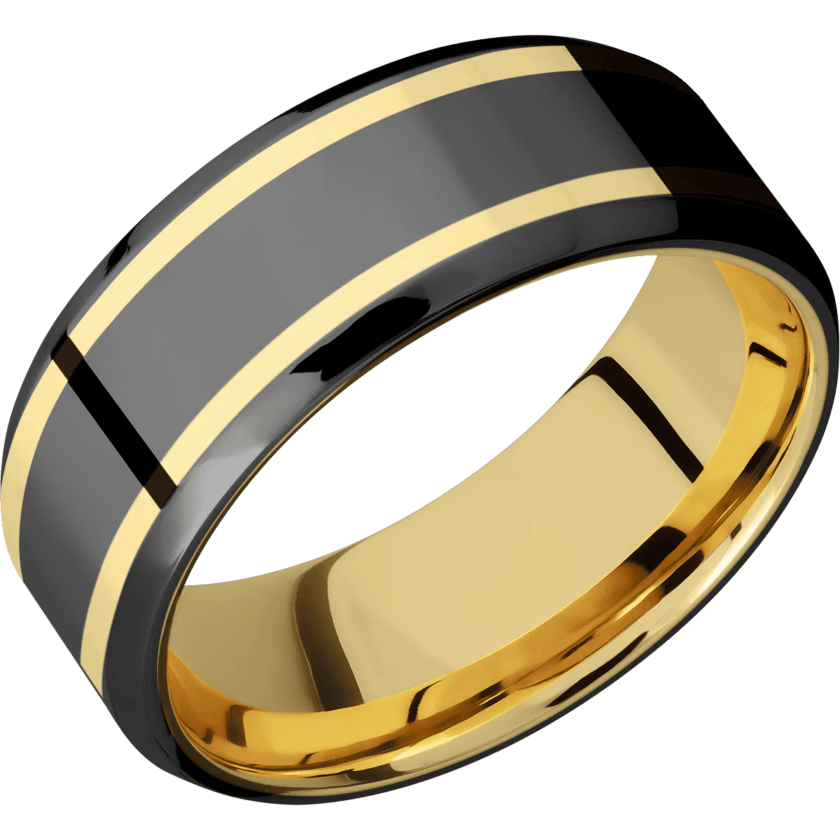 Zirconium + Polish , Polish Finish + 14K Yellow Gold - Image 2