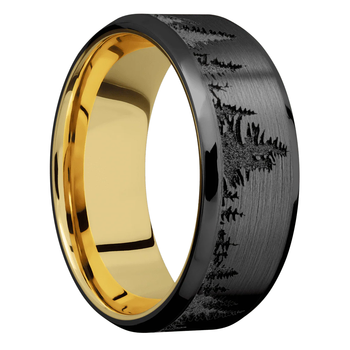 Zirconium + Satin , Polish Finish + 18K Yellow Gold